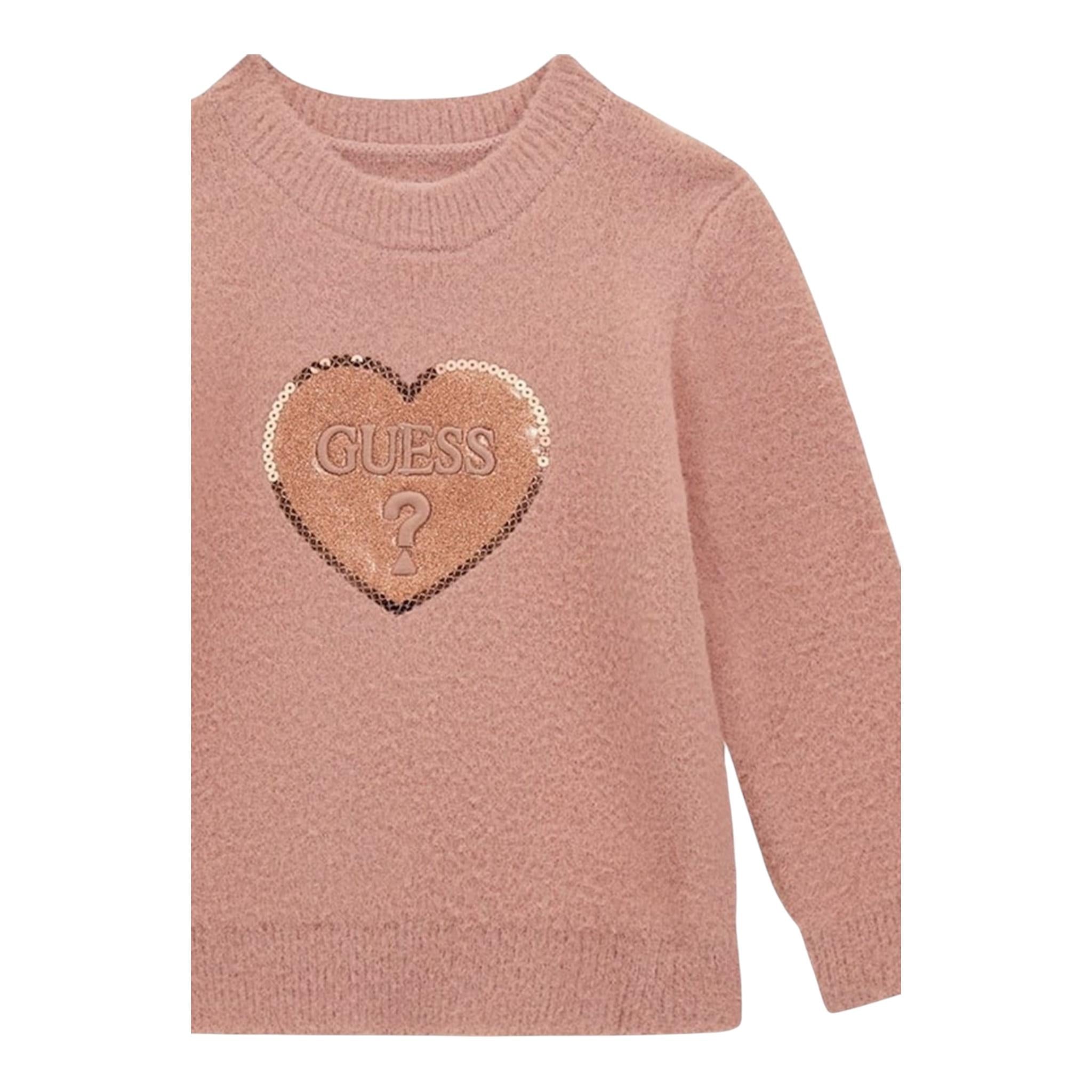 GUESS maglia girocollo tinta unita con stampa paillettata Rosa per Neonata N4BR02Z33220 ROSA GUESS
