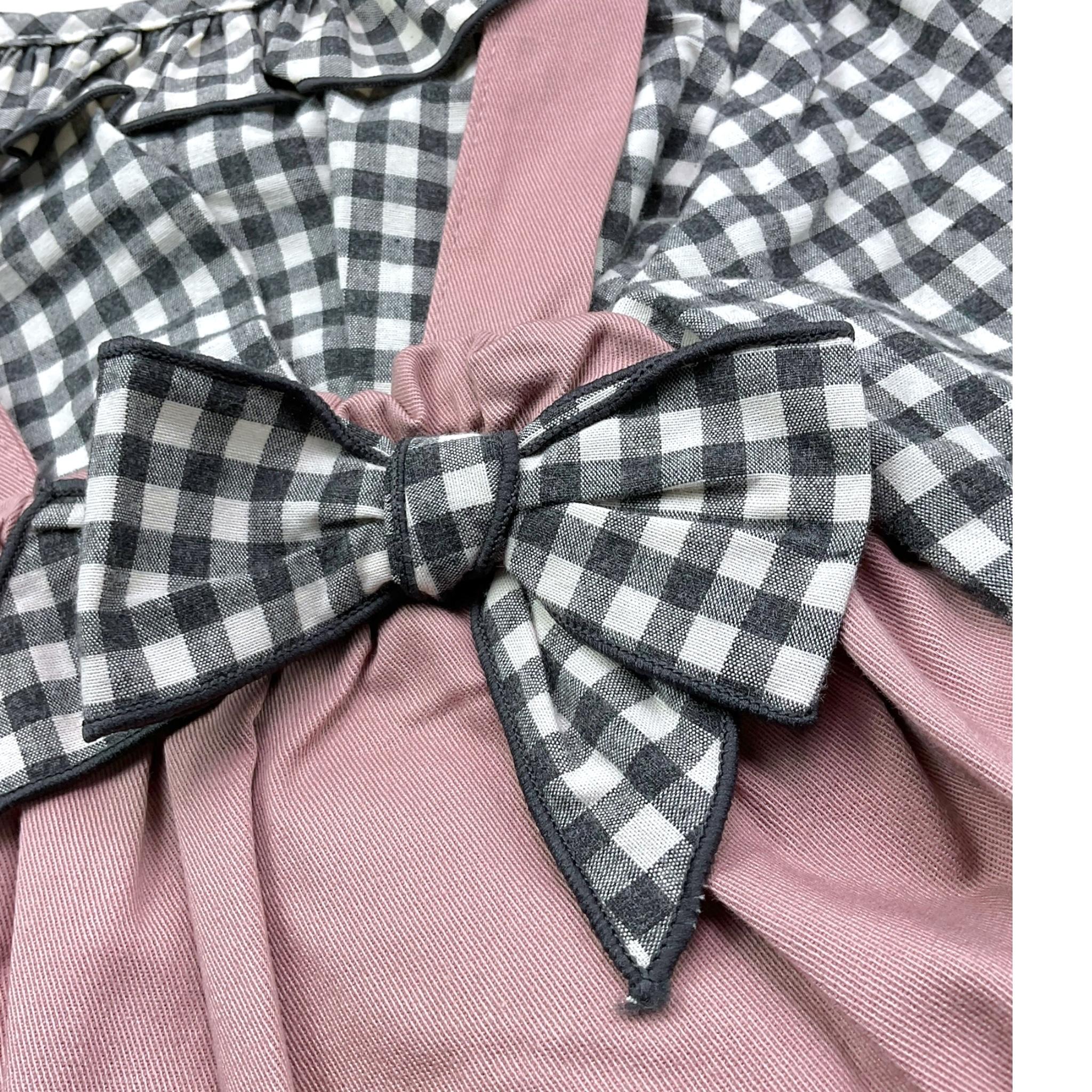 CALAMARO completo 2pz salopette-camicia tricolore fantasia a quadri Rosa per Bambina 21272 ROSA CALAMARO