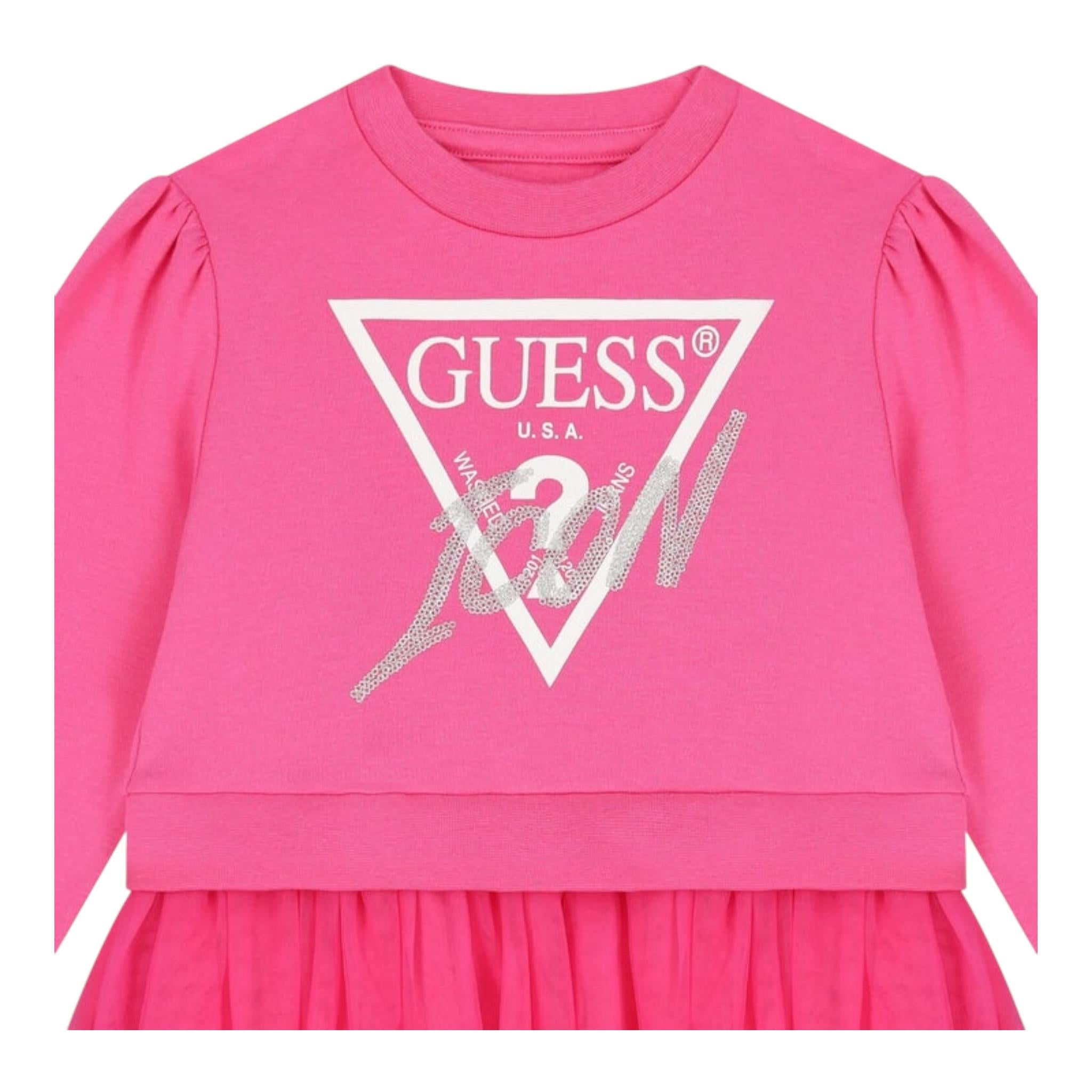 GUESS abito tinta unita girocollo con tulle Fuxia per Bambina K4YK09KB8R0 FUXIA GUESS