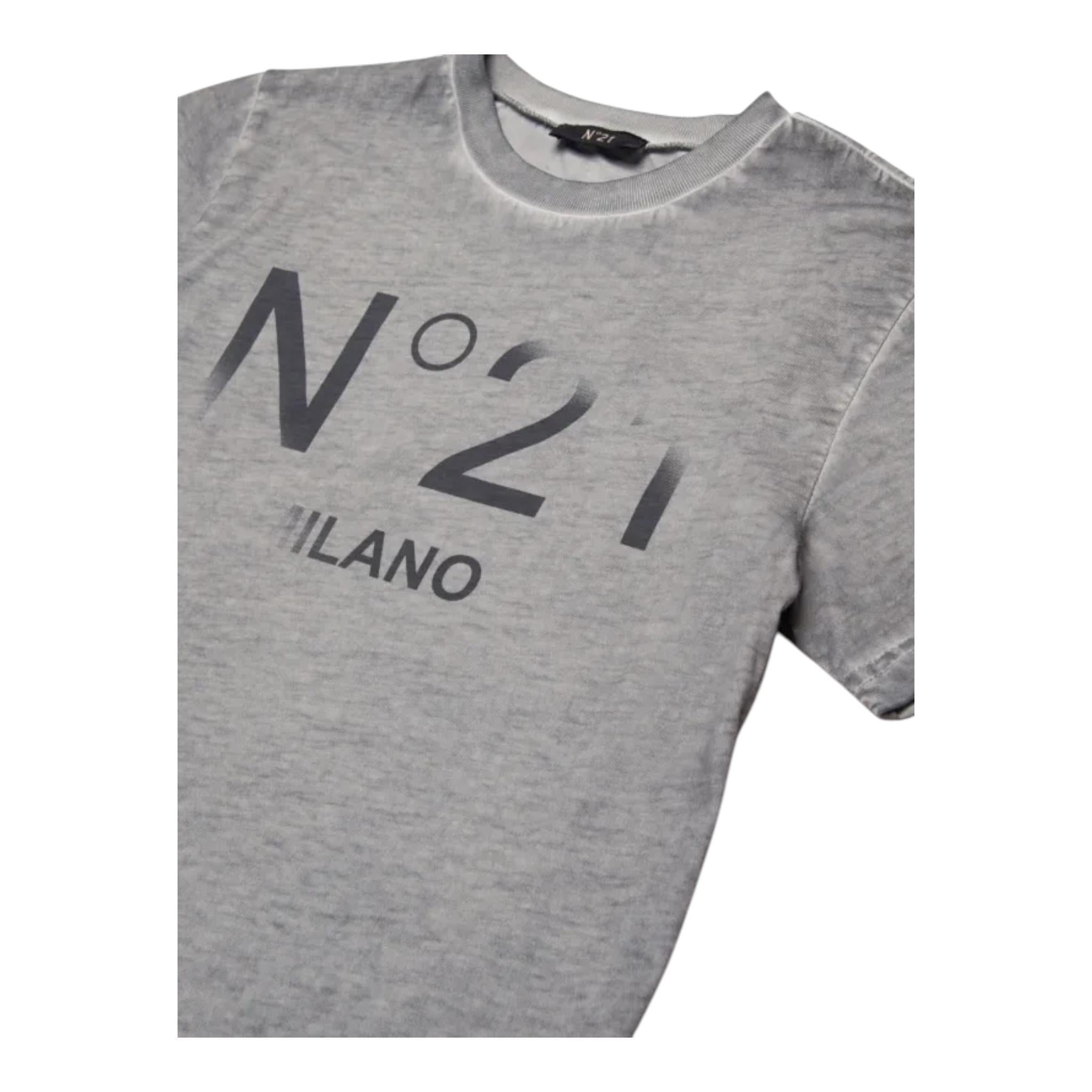 N°21 t-shirt girocollo tinta unita con stampa Grigio per Bambino N21943 GRIGIO N°21