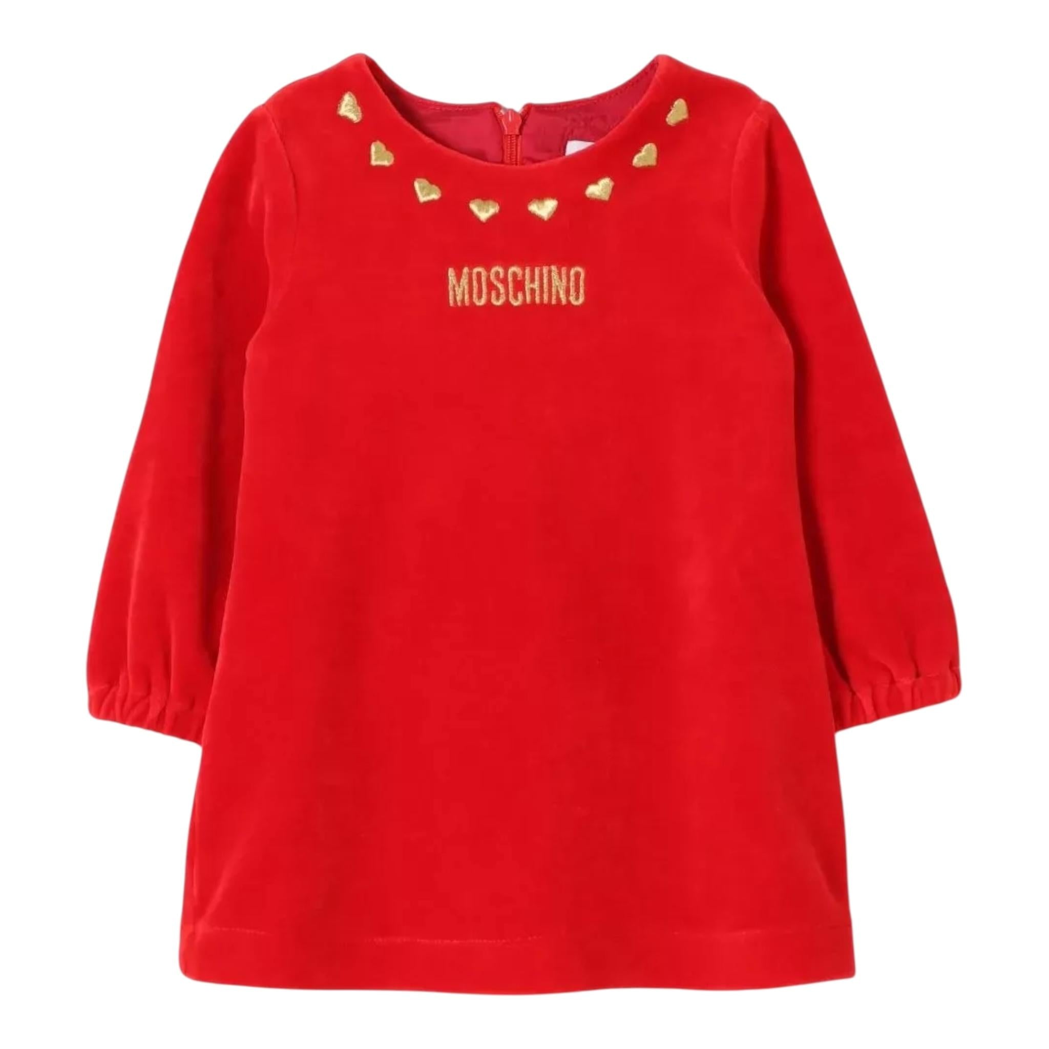 MOSCHINO abito manica lunga in ciniglia tinta unita Rosso per Neonata MDV0BJ ROSSO MOSCHINO