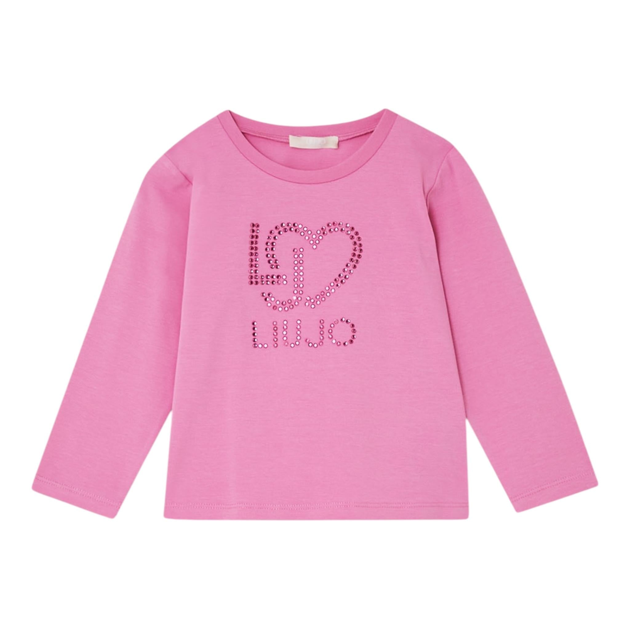 LIU JO shirt girocollo tinta unita con stampa Rosa per Bambina KF4029 ROSA LIU JO