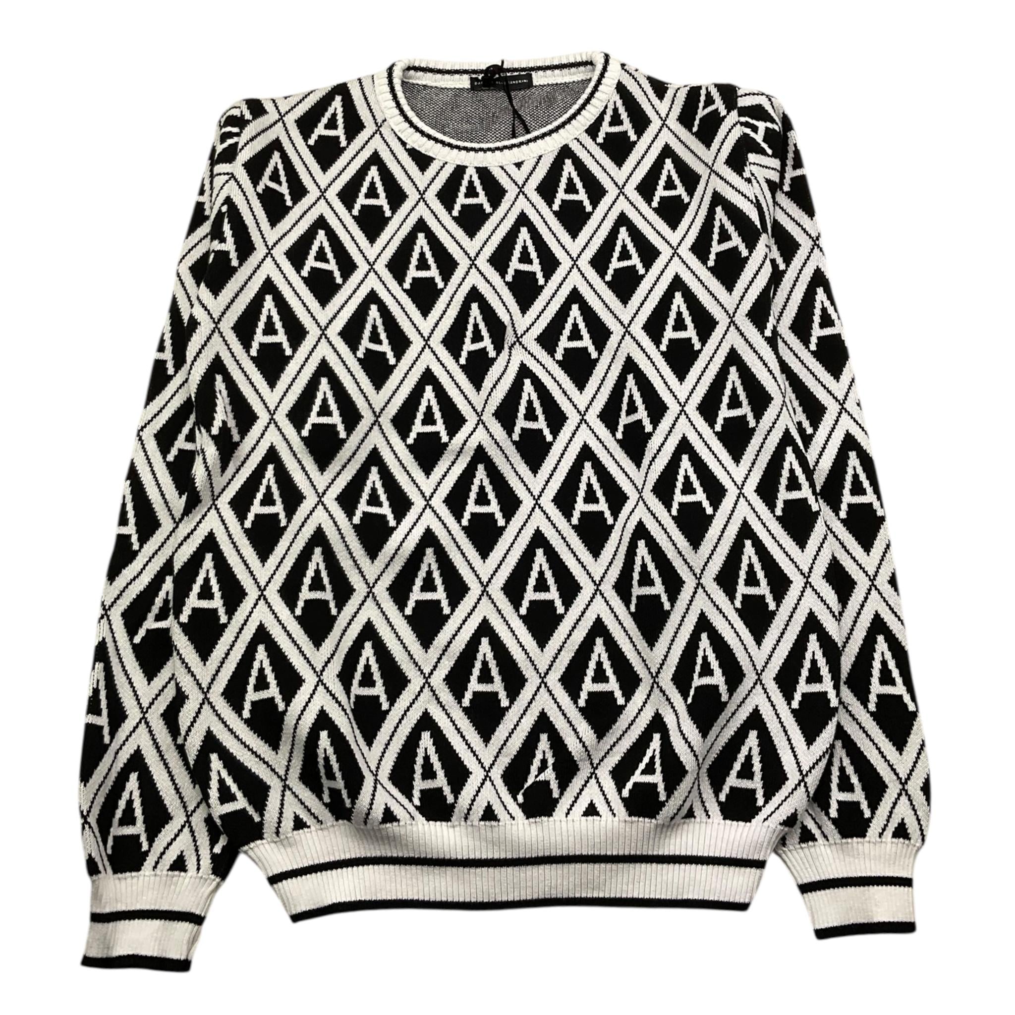 DANIELE ALESSANDRINI maglia girocollo tinta unita con fantasia rombi Bianco/nero per Bambino 1291W00047JX BIANCO/NERO DANIELE ALESSANDRINI