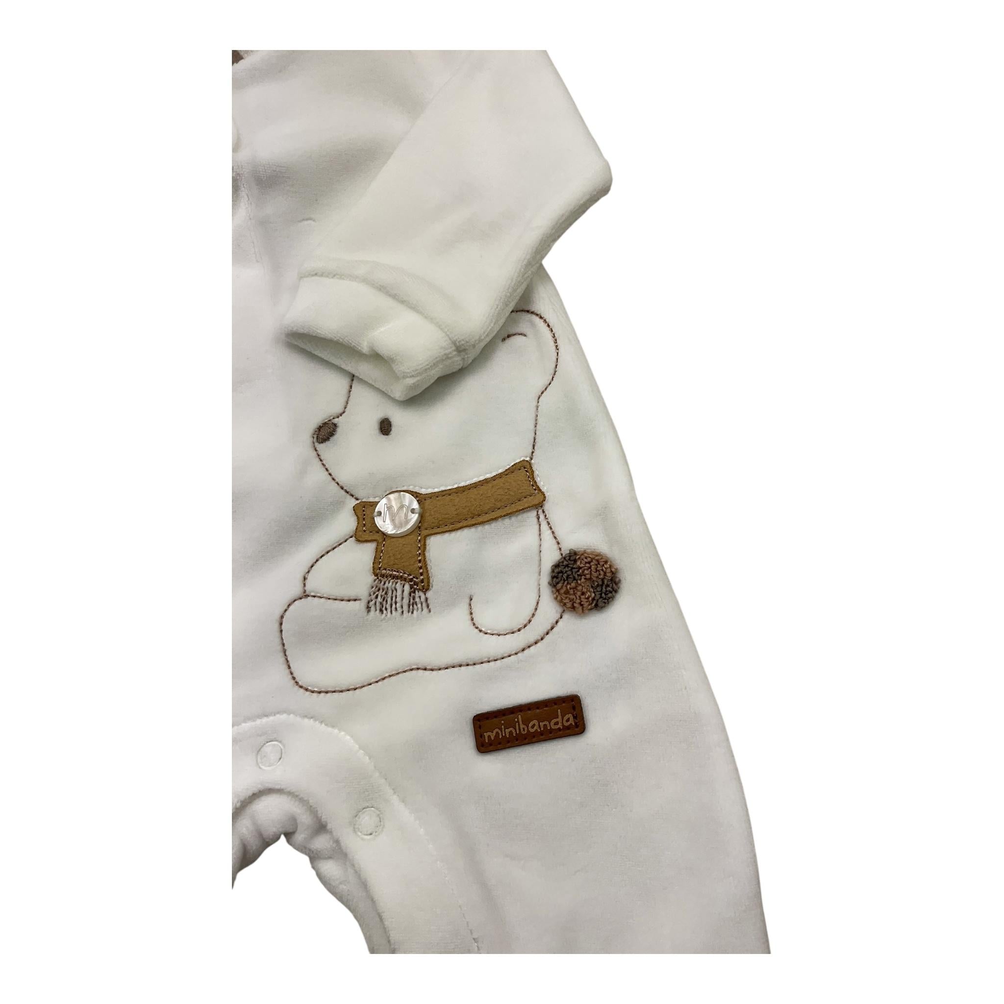 MINI BANDA tutina manica lunga tinta unita in ciniglia Bianco per Neonato 3A646 BIANCO MINI BANDA