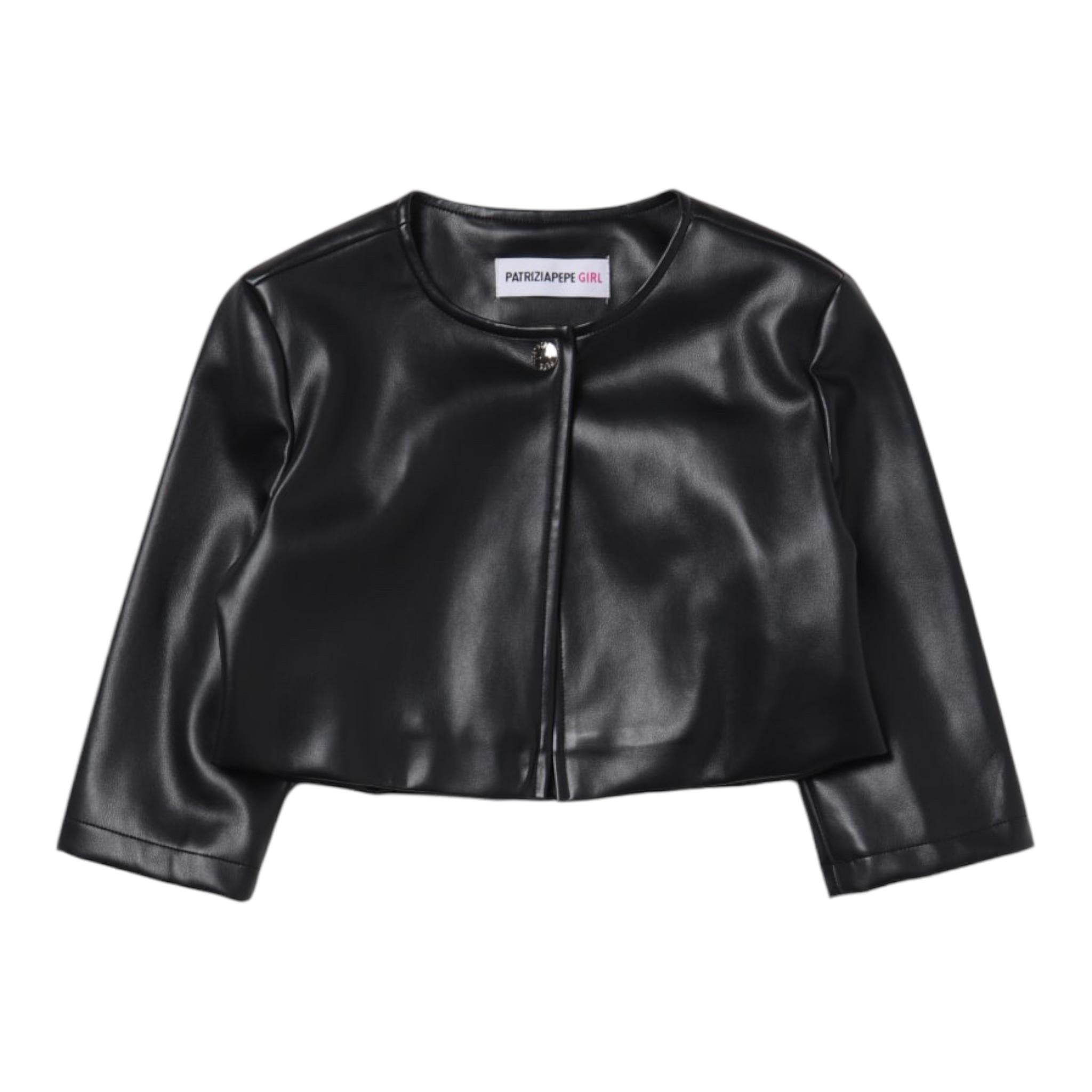 Patrizia Pepe Giubbino Ecopelle Tinta Unita Con Bottone Nero Per Bambina 7O0025 NERO PATRIZIA PEPE