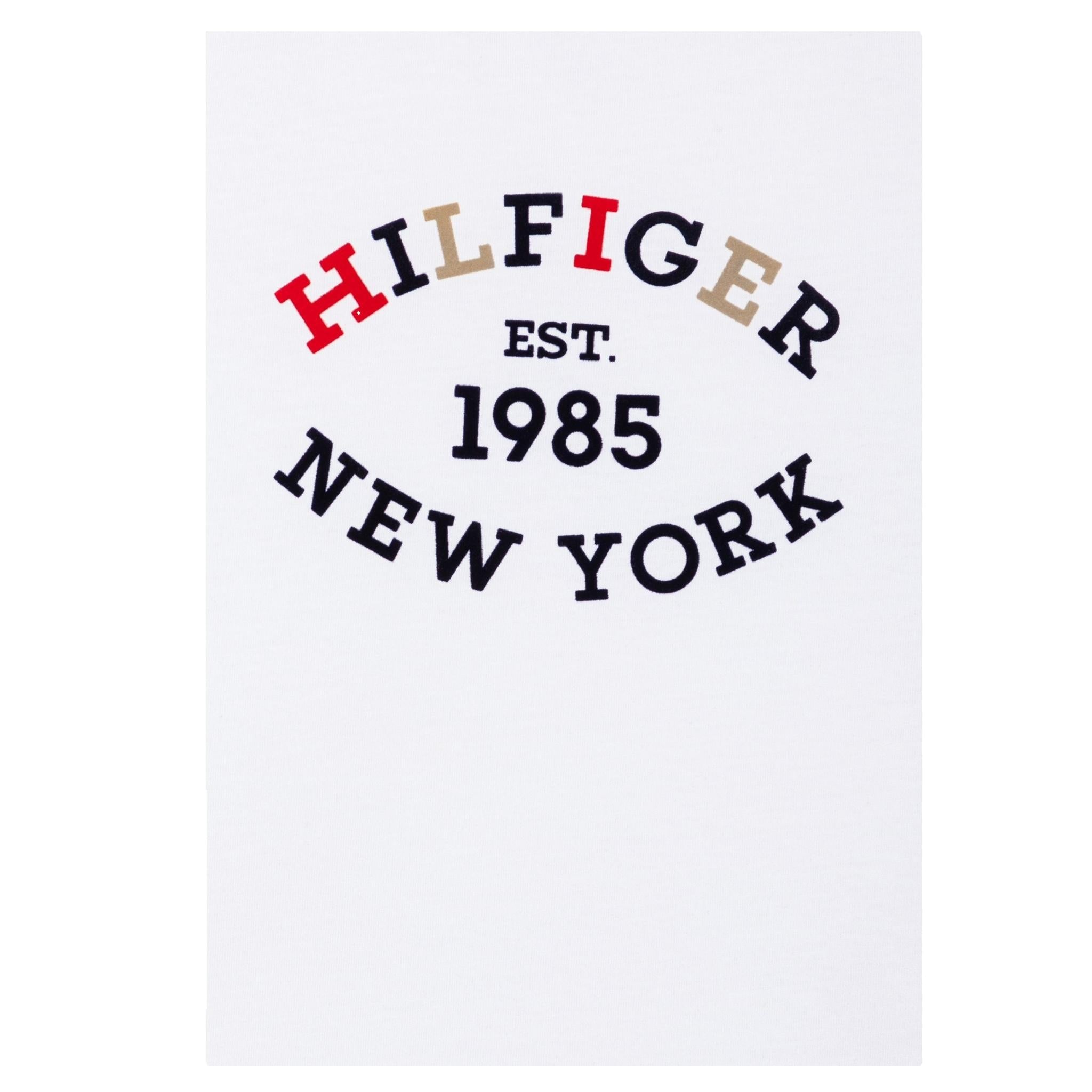 TOMMY HILFIGER shirt girocollo tinta unita con stampa in contrasto Bianco per Bambino KB0KB08659 BIANCO TOMMY HILFIGER