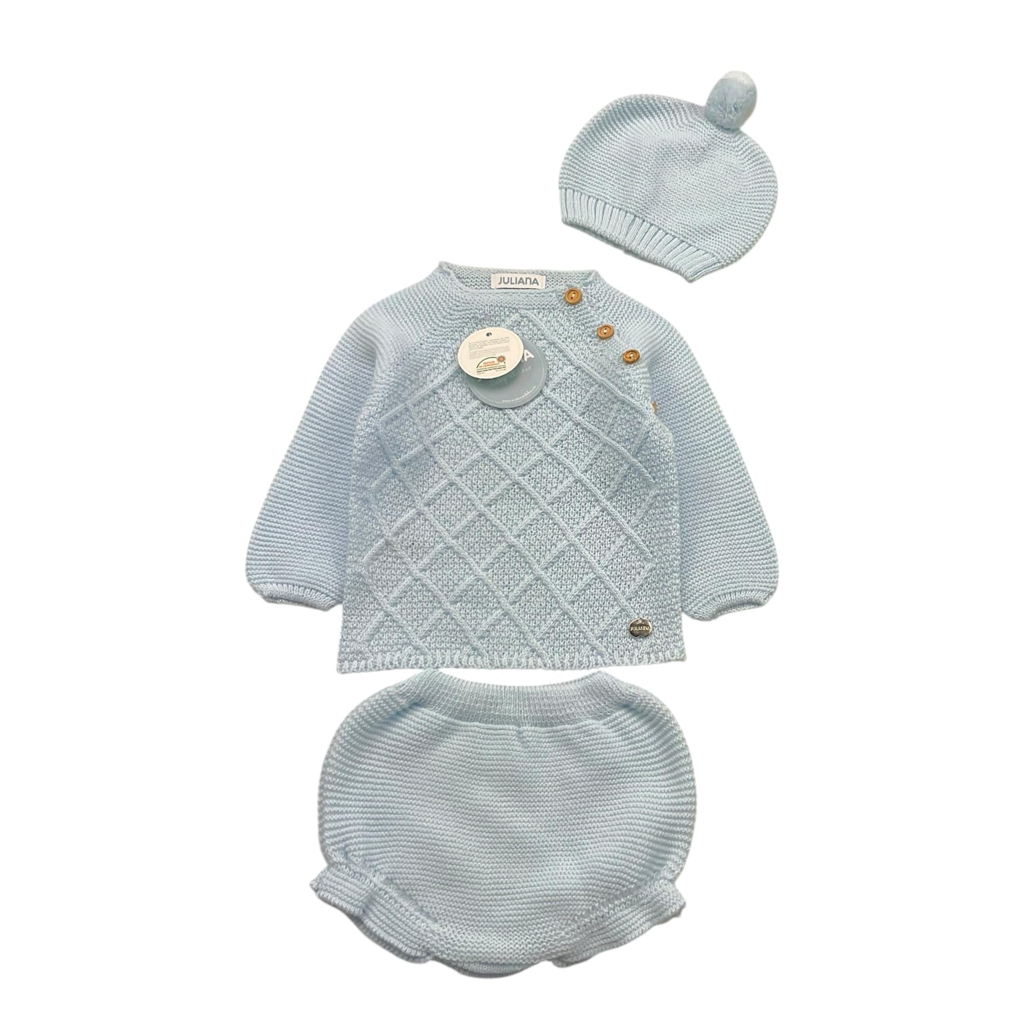 JULIANA completo 3 pz maglia-coulotte-cappello tinta unita Celeste per Neonato 24573 CELESTE JULIANA