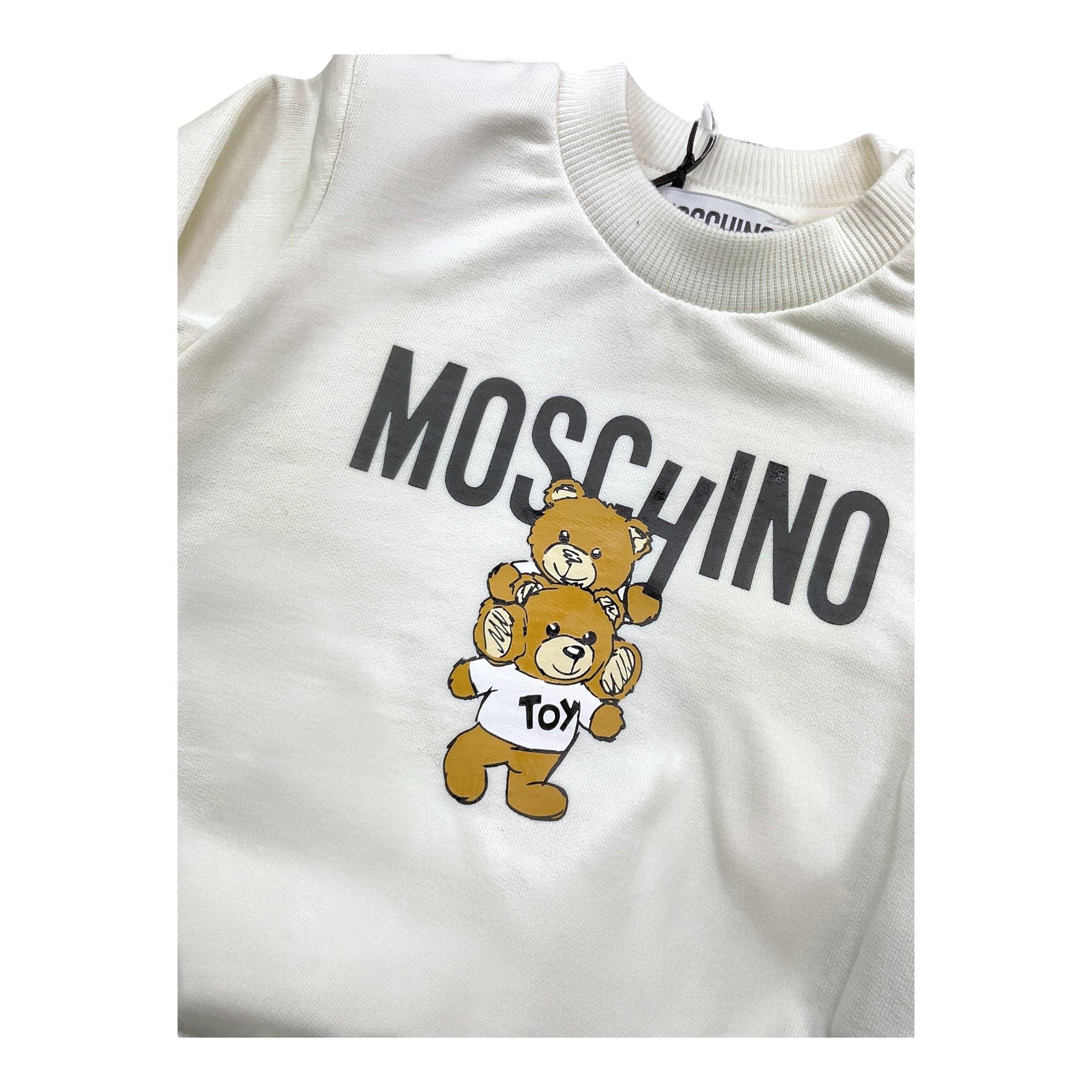 MOSCHINO felpa chiusa girocollo tinta unita con stampa in contrasto Panna per Neonato MDV0BNN PANNA MOSCHINO