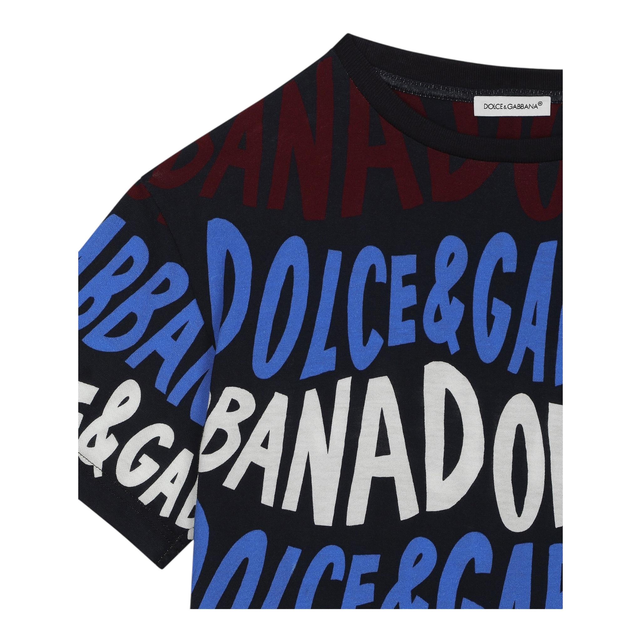 DOLCE & GABBANA t-shirt girocollo tinta unita con stampa Blu per Bambino L4JTHVX BLU DOLCE & GABBANA