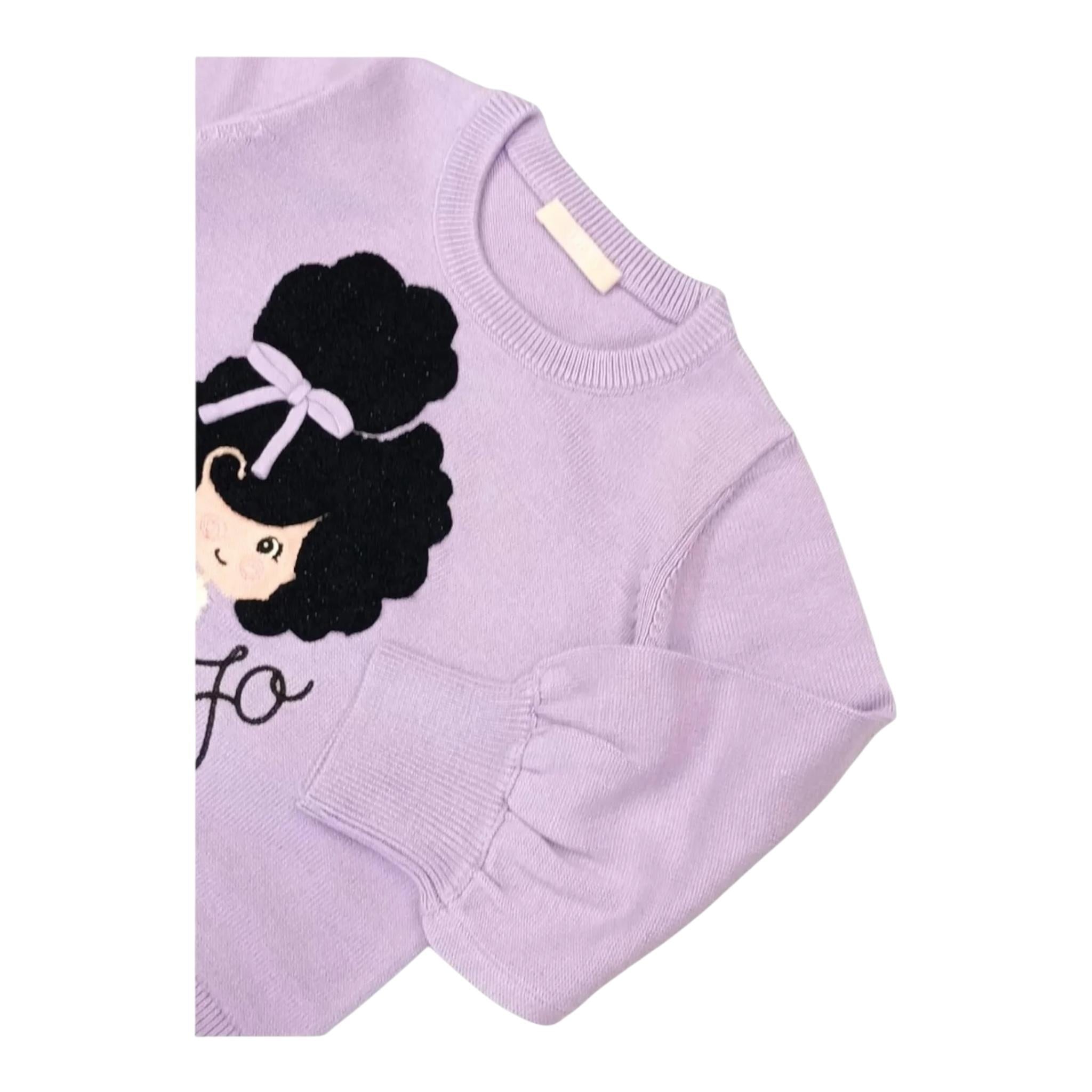 LIU JO maglia girocollo tinta unita con stampa in contrasto Lilla per Bambina KF4037 LILLA LIU JO