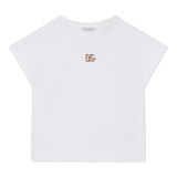 DOLCE & GABBANA t-shirt girocollo tinta unita con applicazione Bianco per Bambina L5JTID BIANCO DOLCE & GABBANA