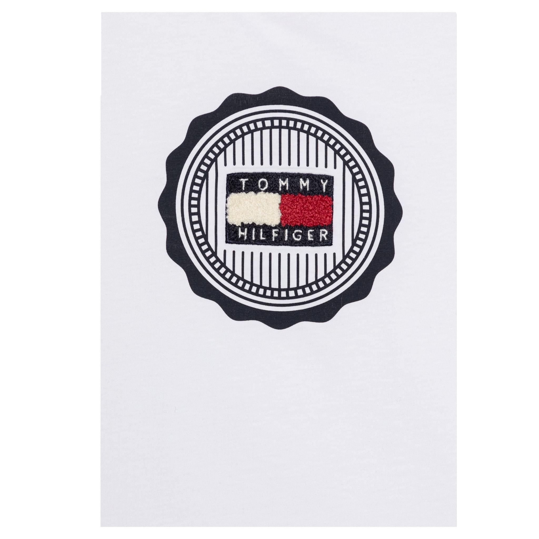 TOMMY HILFIGER t-shirt girocollo tinta unita con stampa logo Bianco per Bambino KB0KB08662 BIANCO TOMMY HILFIGER