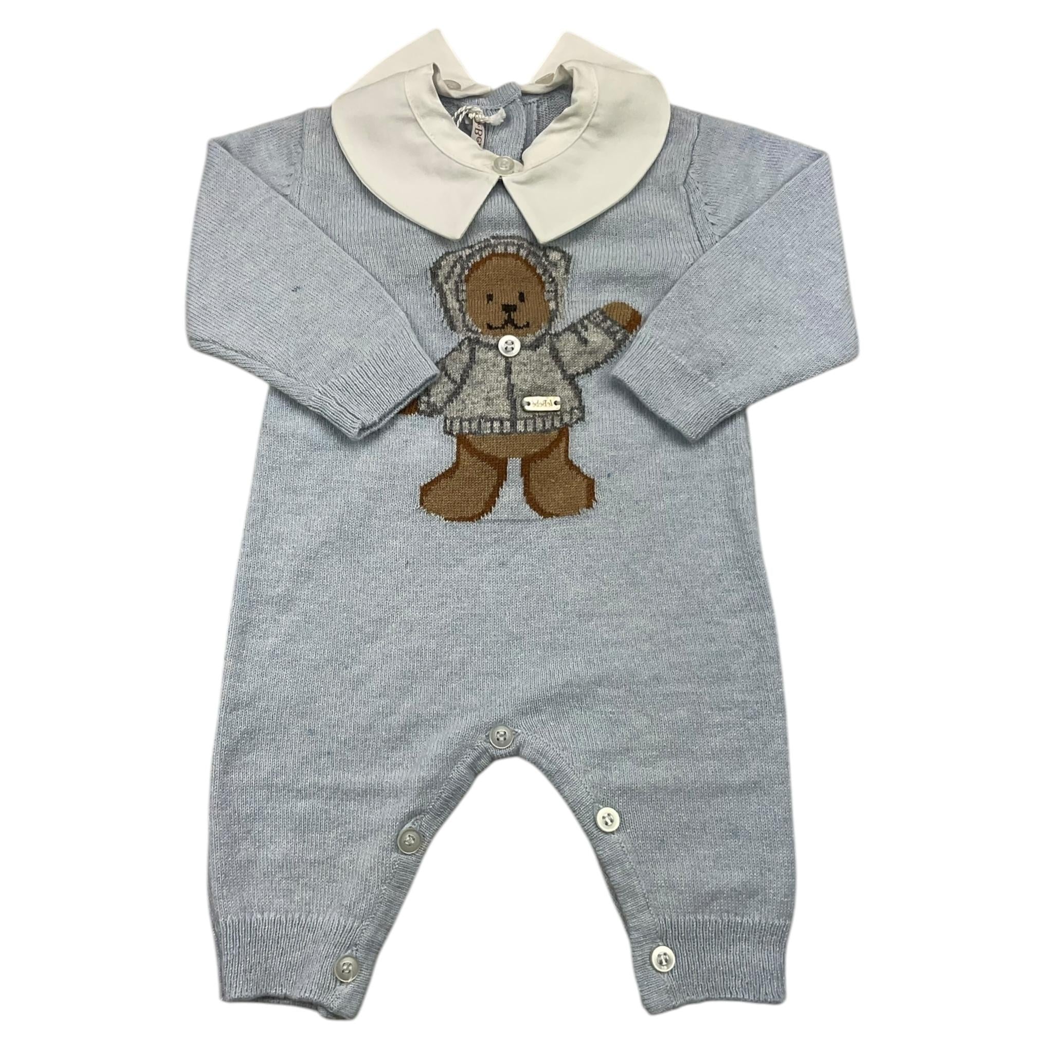 LE BEBE' tutina manica lunga tinta unita con orso Azzurro per Neonato LBB4290 AZZURRO LE BEBE'