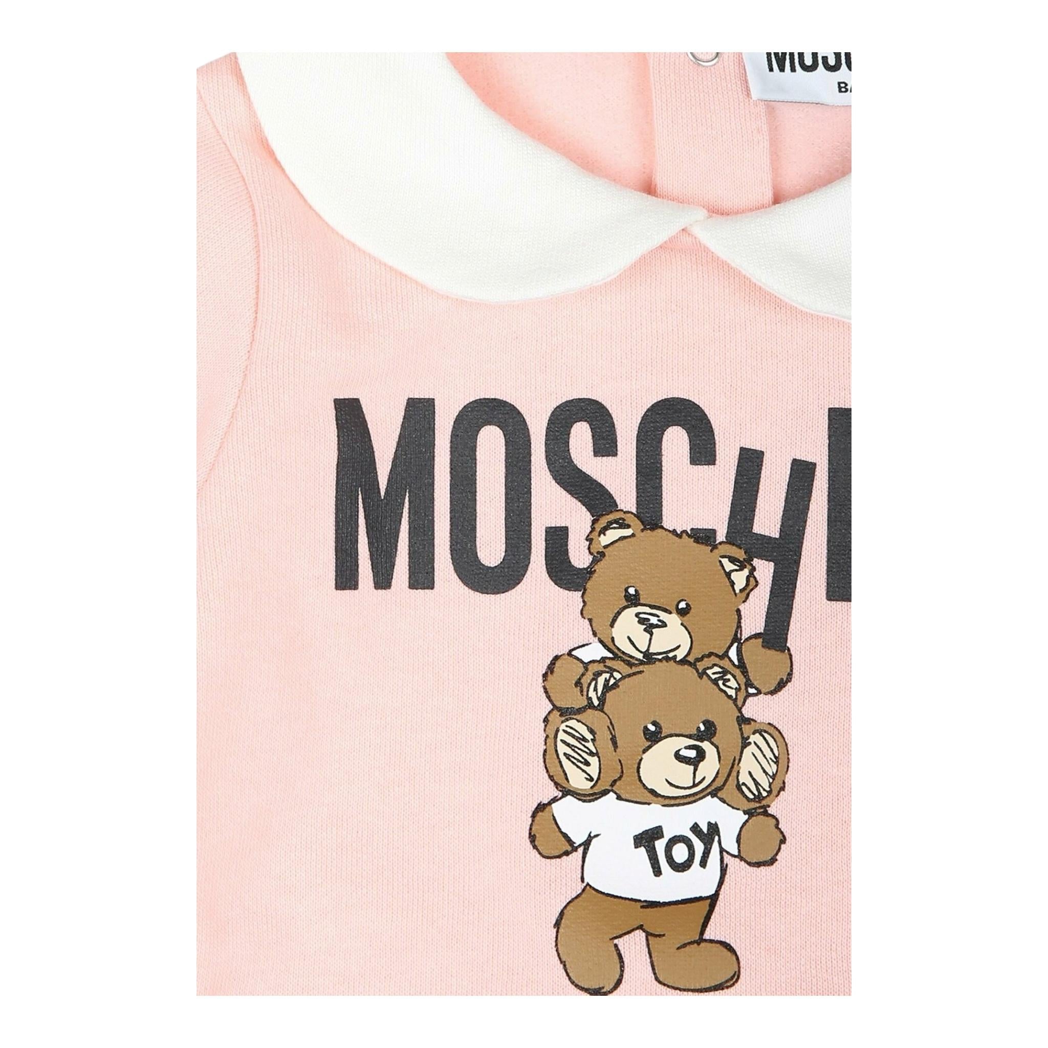 MOSCHINO tutina manica lunga tinta unita cn colletto e stampa in contrasto Rosa per Neonata MZY037 ROSA MOSCHINO