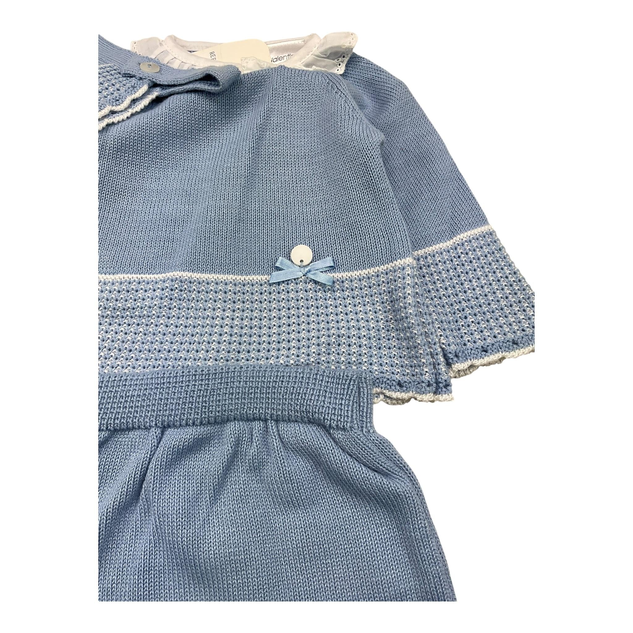 VALENTINA BEBES cmpleto 3 pezzi maglia-ghetina-cappello tinta unita Azzurro per Neonata MC56 AZZURRO VALENTINA BEBES