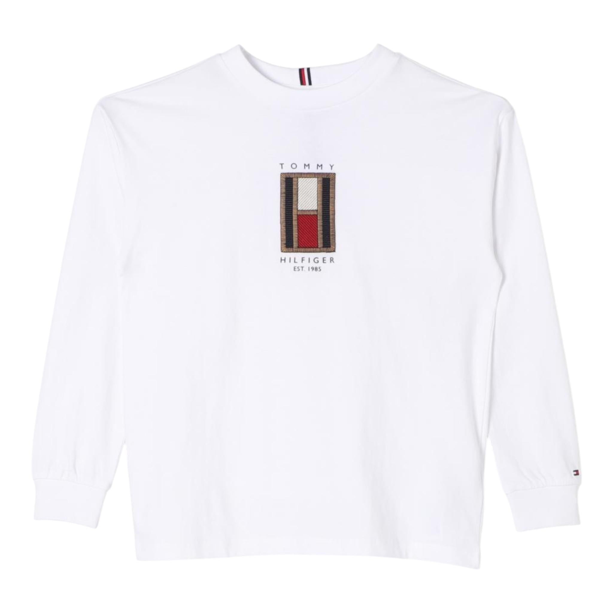 TOMMY HILFIGER shirt girocollo tinta unita con stampa logo Bianco per Bambino KB0KB09286 BIANCO TOMMY HILFIGER