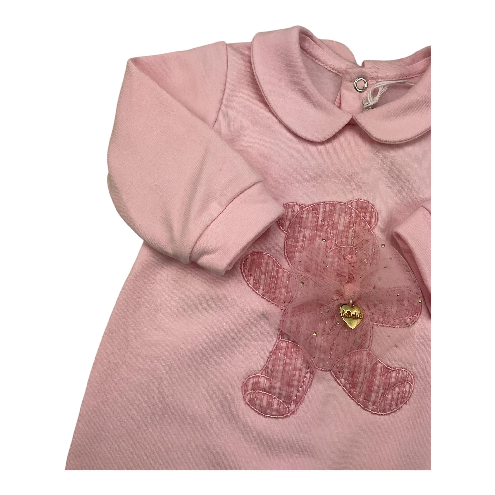 LE BEBE' tutina manica lunga tinta unita cn stampa orso Rosa per Neonata LBG5365 ROSA LE BEBE'