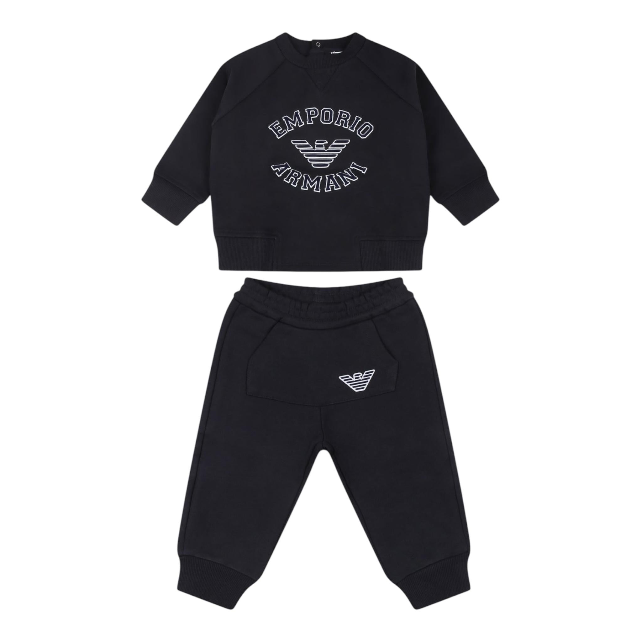 EMPORIO ARMANI completo 2pz felpa-pantalone tinta unita con stampa Blu per Neonato 6DHVJ3 BLU EMPORIO ARMANI