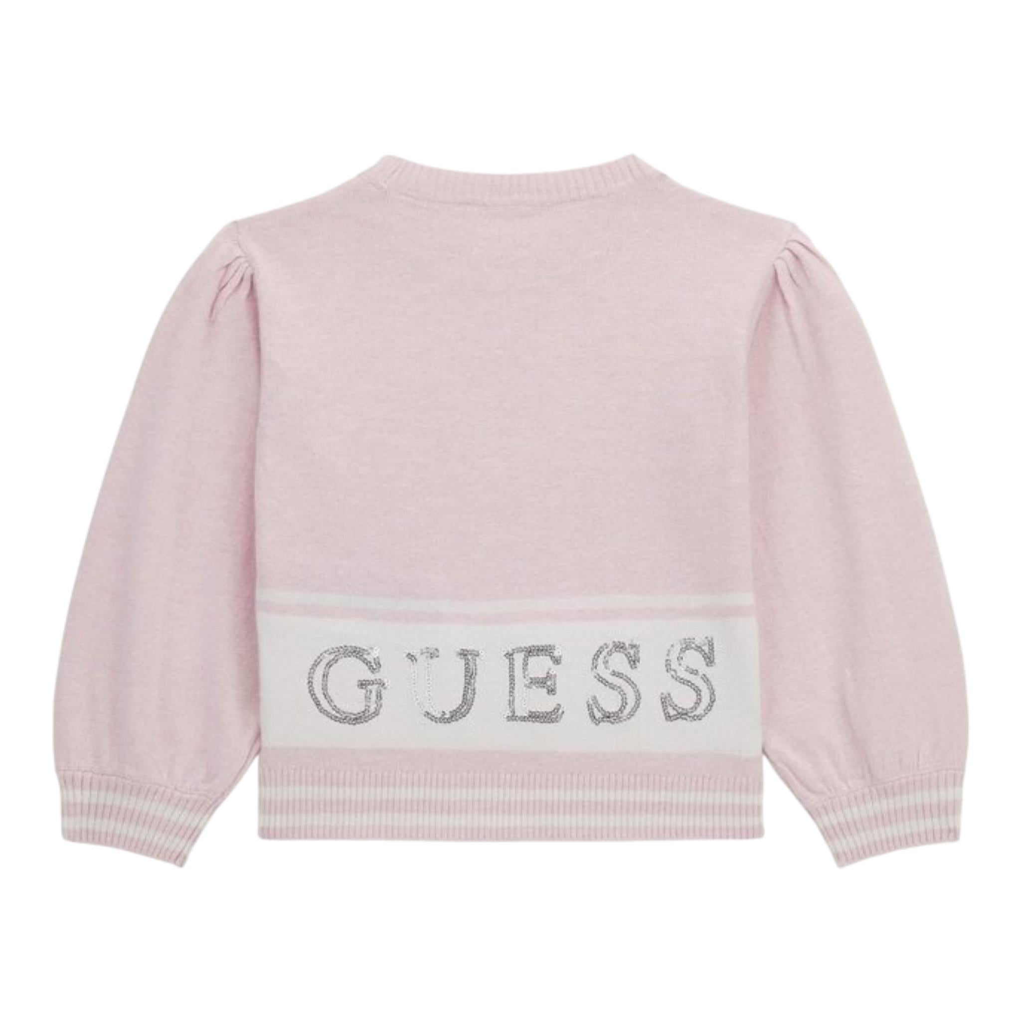 GUESS maglia girocollo tinta unita con logo paillettato Rosa per Neonata K4YR00Z3GW0X ROSA GUESS