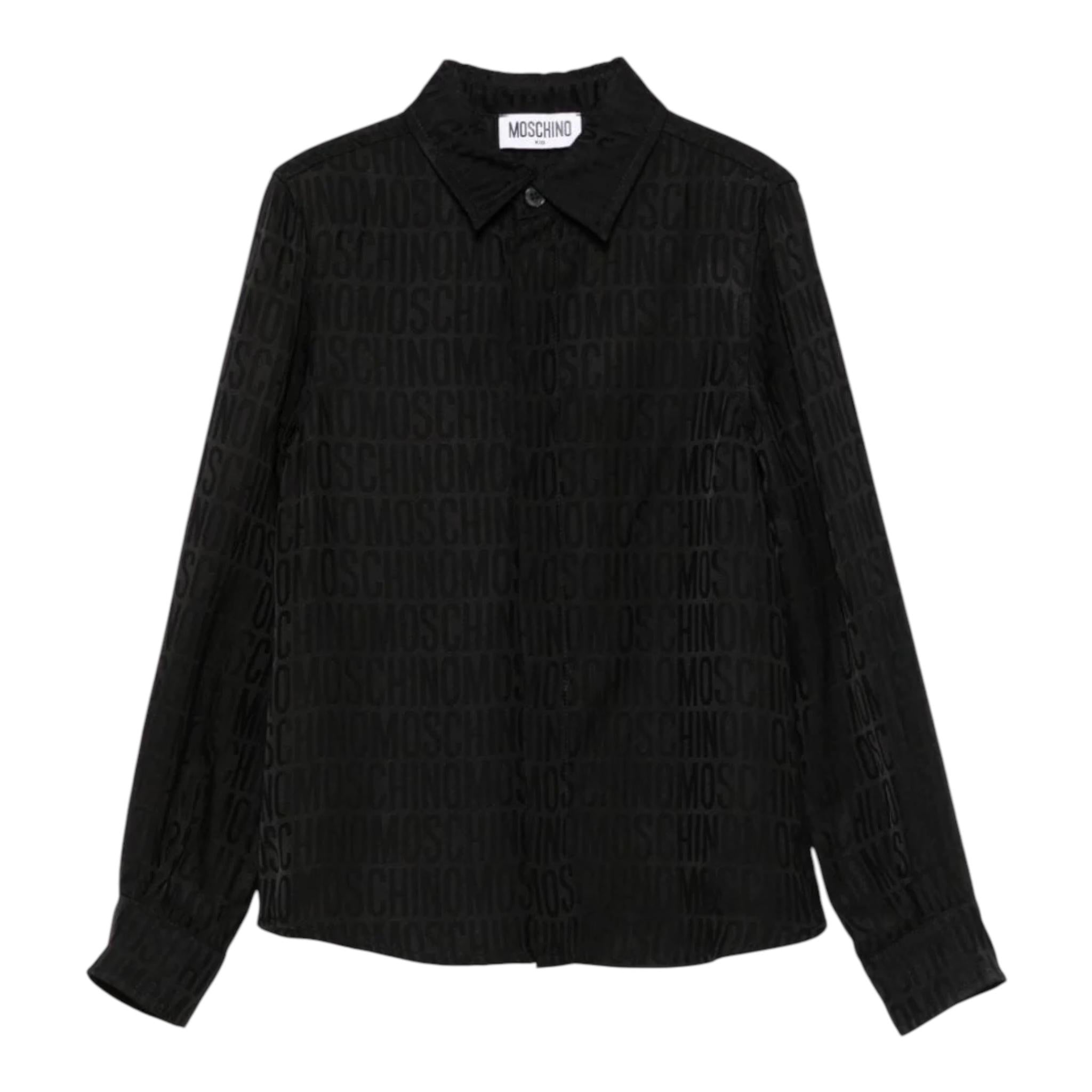 MOSCHINO camicia manica lunga tinta unita con stampe logo Nero per Bambina HUC018 NERO MOSCHINO