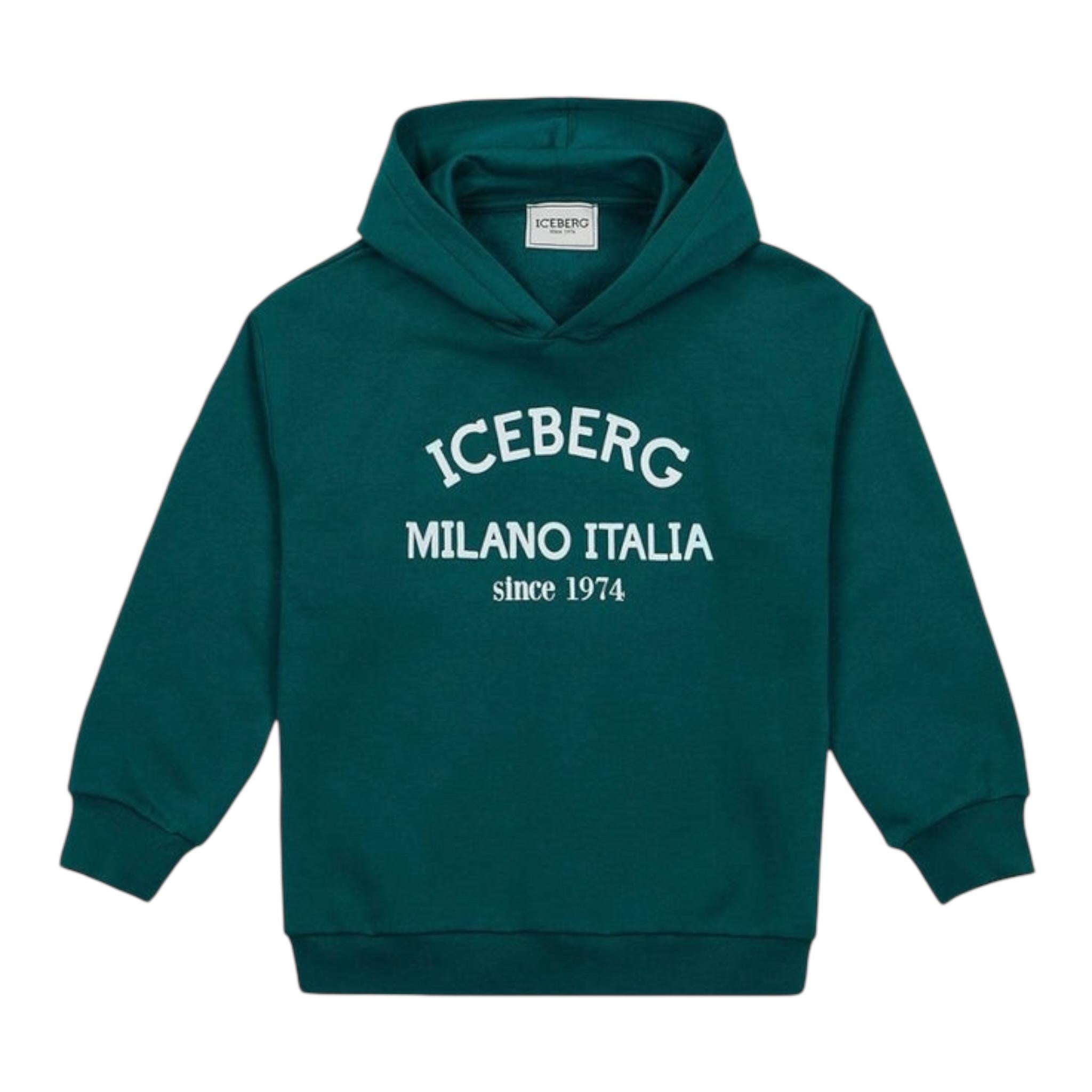 ICEBERG felpa chiusa con cappuccio tinta unita Verde per Bambino MFICE5335JXX VERDE ICEBERG
