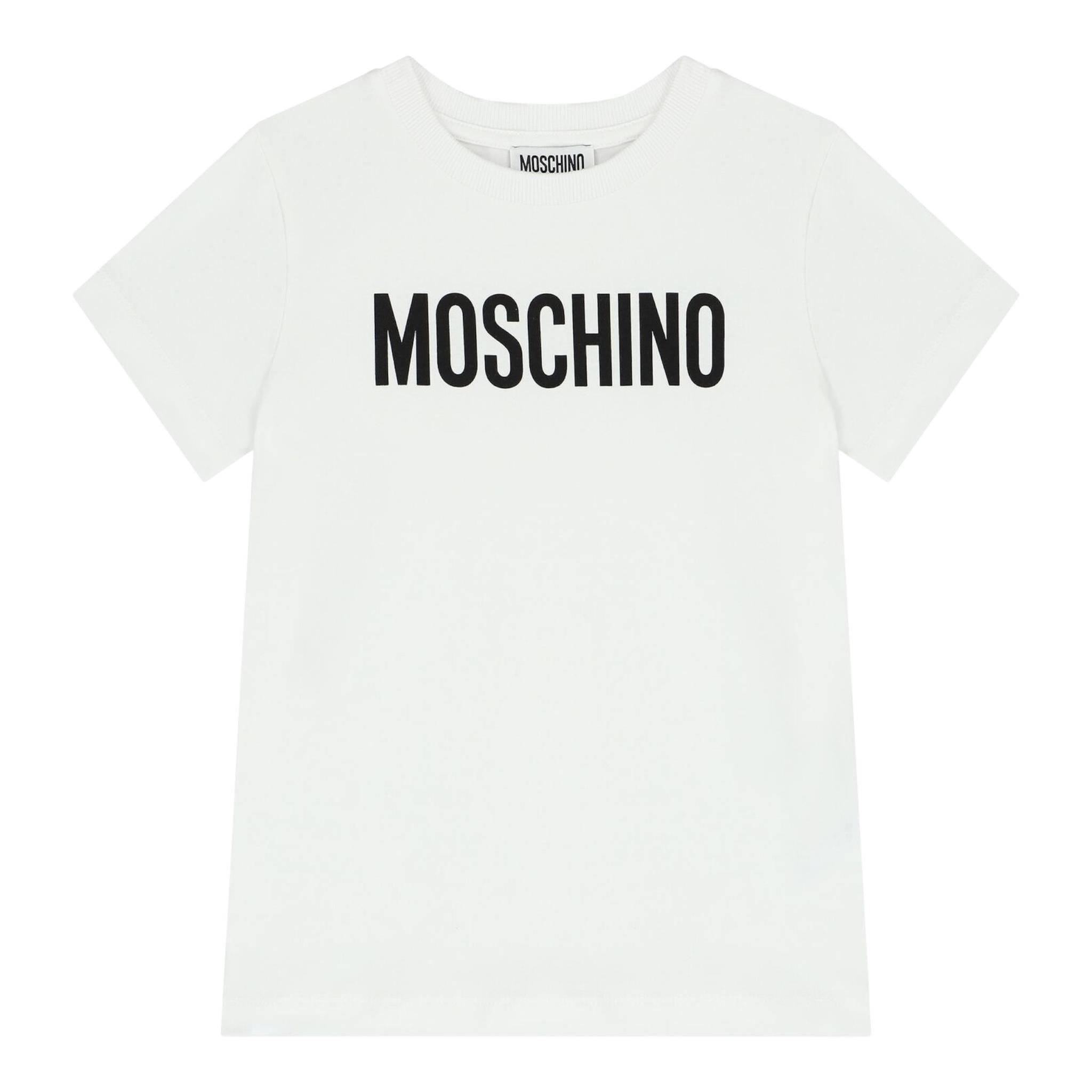MOSCHINO t-shirt girocollo tinta unita con stampa Bianco per Bambino HUM052 BIANCO MOSCHINO
