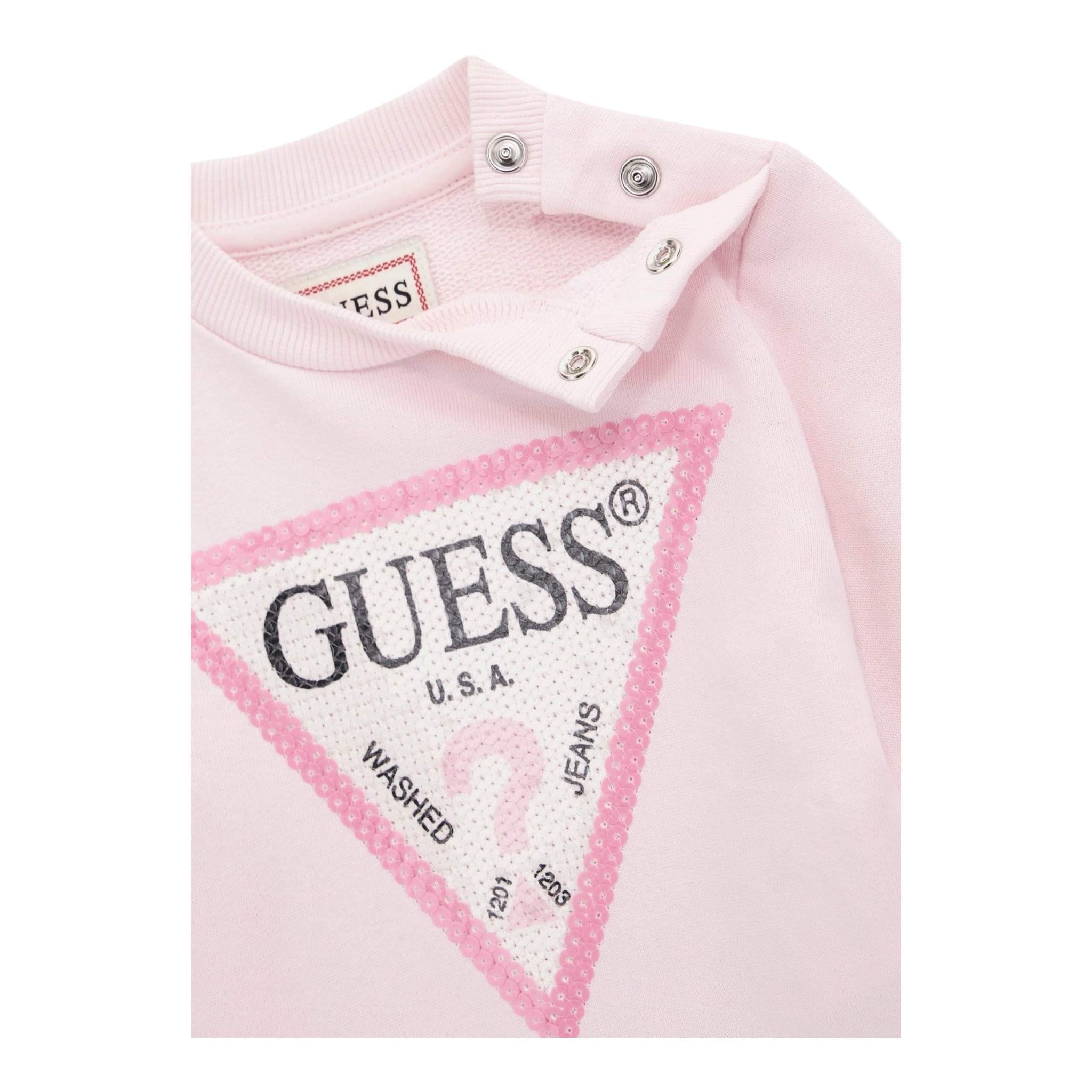 GUESS felpa chiusa girocollo tinta unita con logo Rosa per Neonata K4YQ10KA6R3X ROSA GUESS