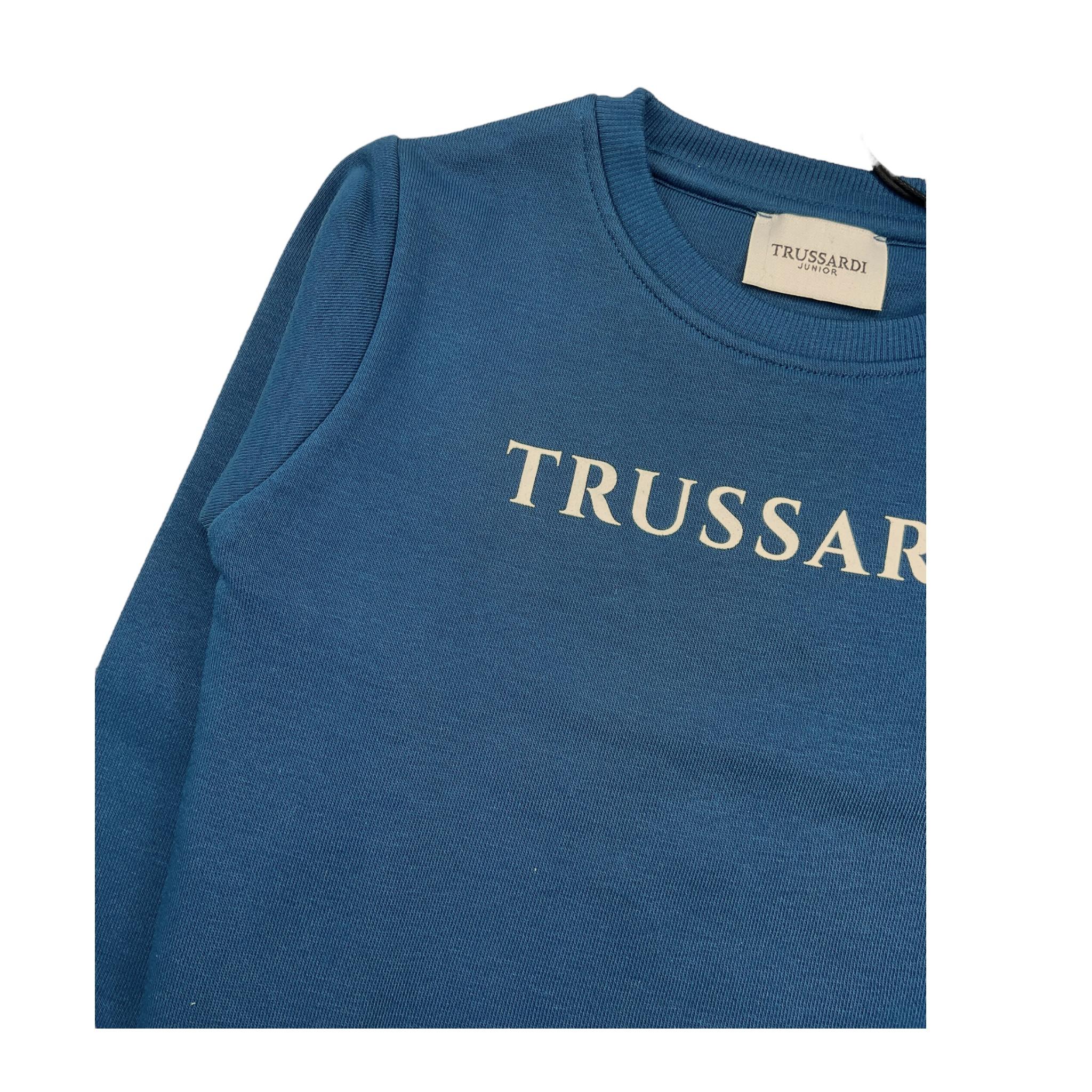 TRUSSARDI felpa chiusa girocollo tinta unita con stampa in contrasto Blu per Bambino TIA24086FE BLU TRUSSARDI