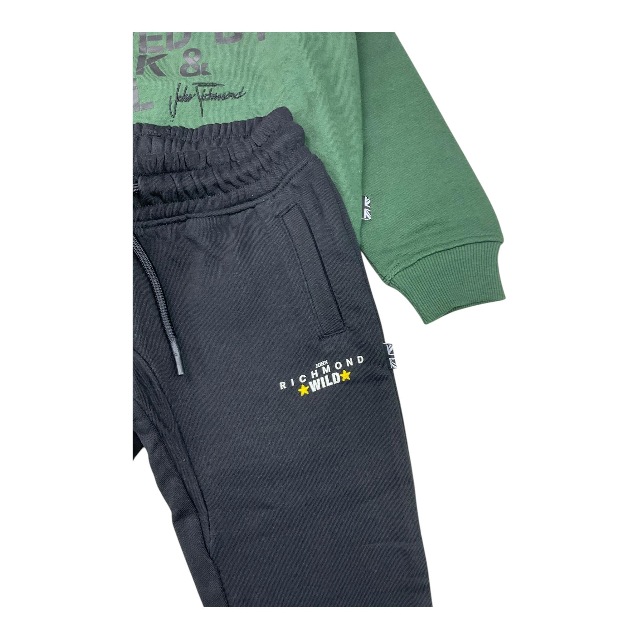 JOHN RICHMOND completo 2pz felpa- pantalone bicolore Nero/verde per Bambino RBA24149CF NERO/VERDE JOHN RICHMOND