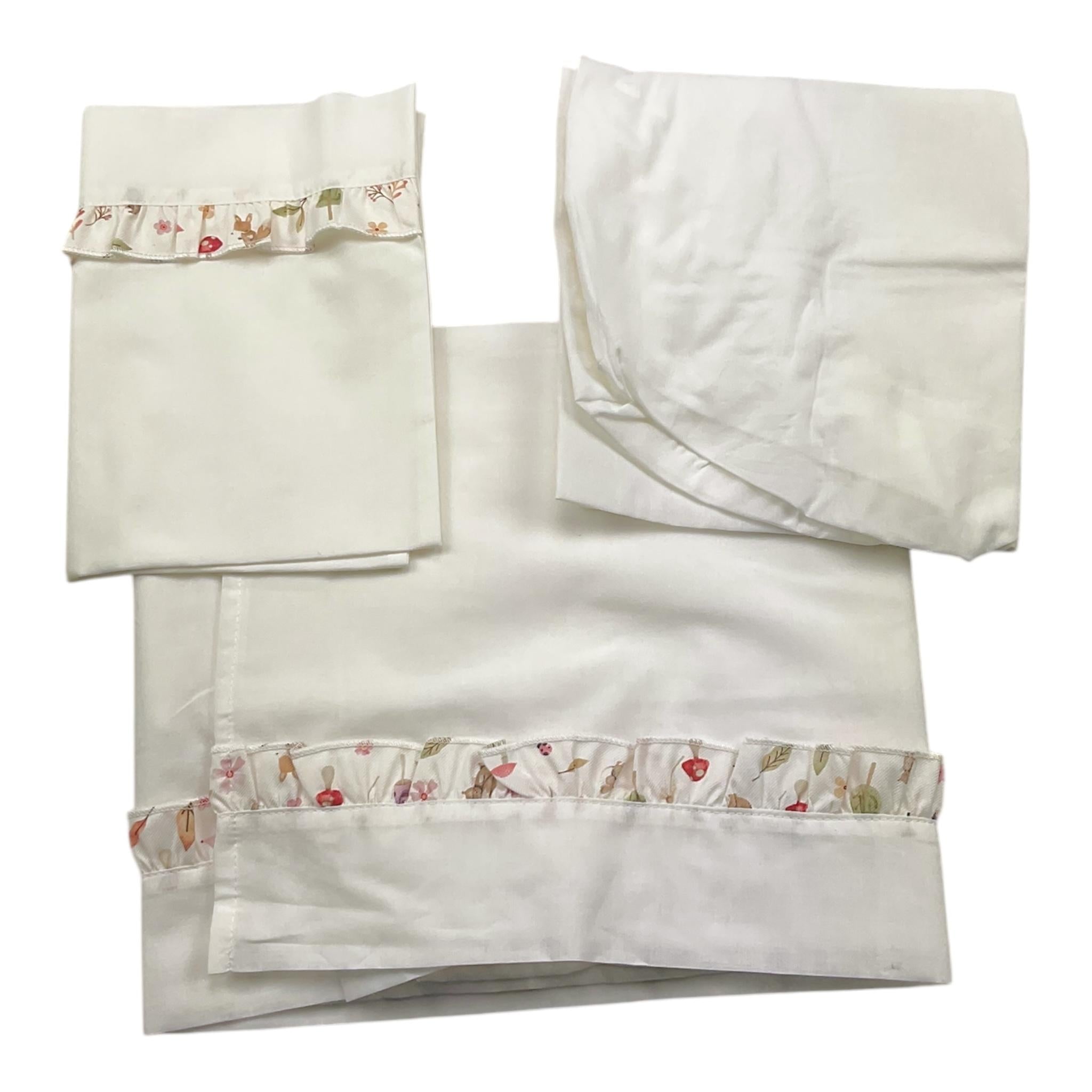NINNAOH lenzuola set 3pz tinta unita con stampa Bianco per Neonata I24LE9 BIANCO NINNAOH