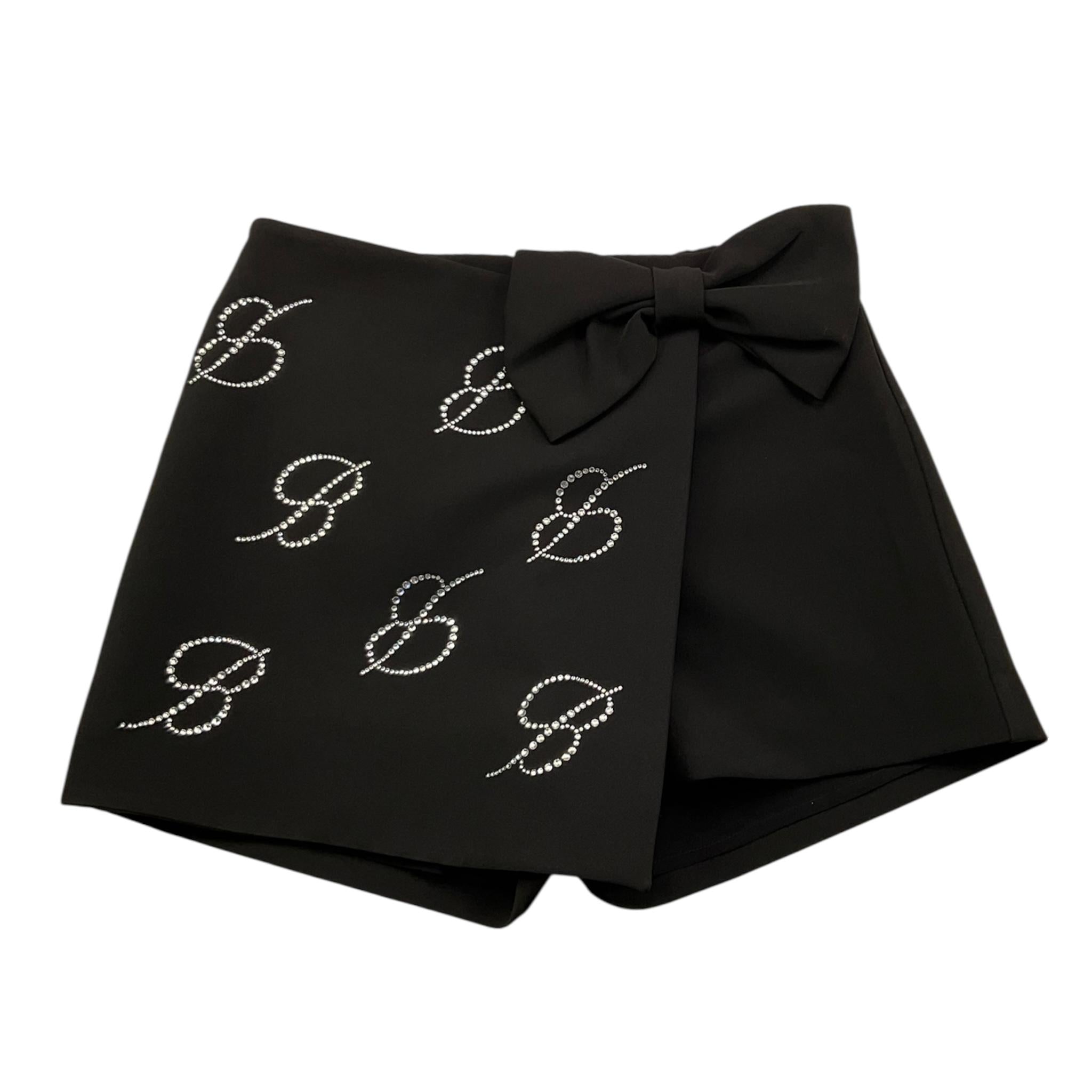 MISS BLUMARINE short tinta unita con elastico in vita e brillantini Nero per Bambina IF4018X NERO MISS BLUMARINE
