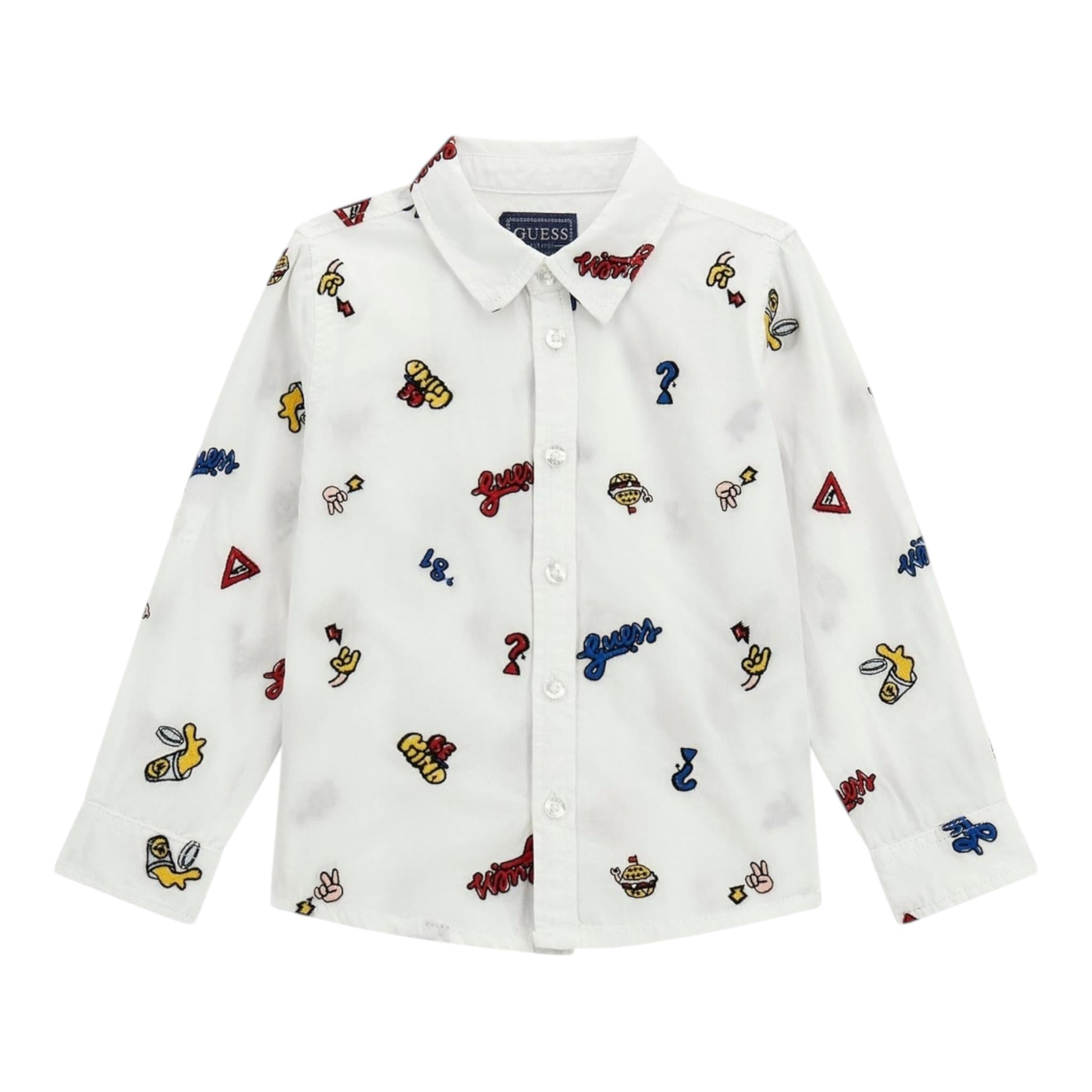 GUESS camicia manica lunga tinta unita con ricami Bianco per Bambino N4YH00WBHQ0 BIANCO GUESS