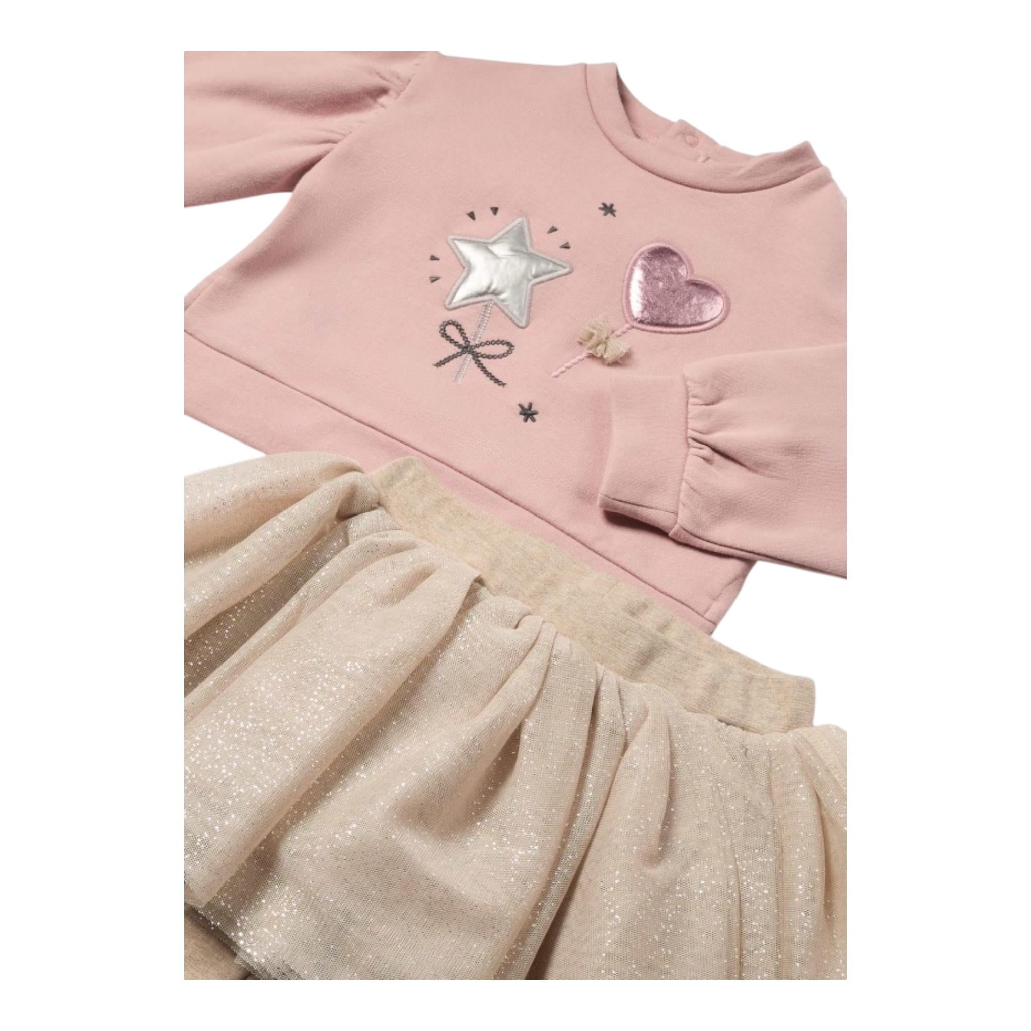 MAYORAL completo 2pz bicolore felpa-leggins con gonna Rosa/beige per Neonata 2712 ROSA/BEIGE MAYORAL