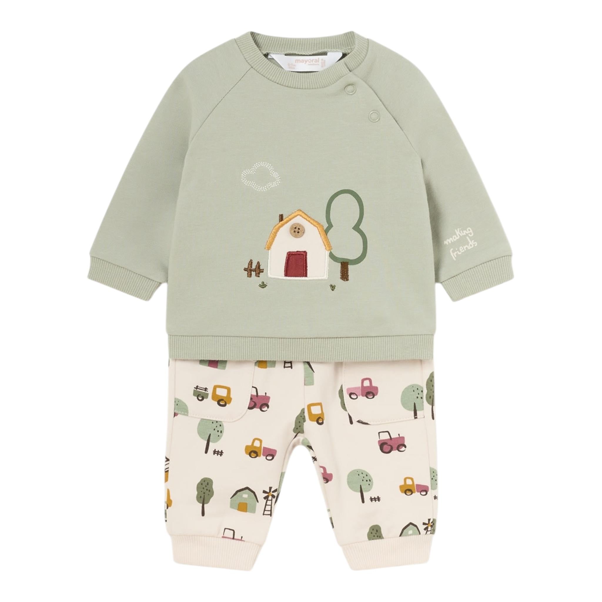 MAYORAL completo 4 pezzi 2 felpe-2 pantalone biclore Verde/beige per Neonato 2625 VERDE/BEIGE MAYORAL