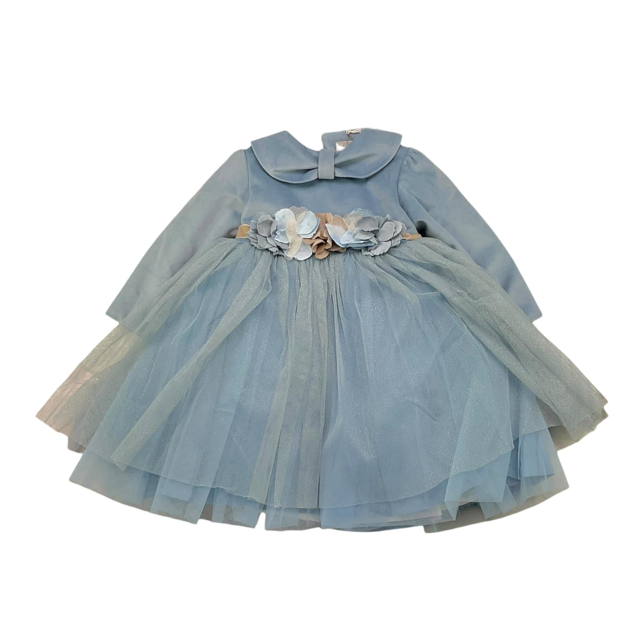 MARLU' abito cerimonia tinta unita con tulle Azzurro per Neonata IK318ML AZZURRO MARLU'