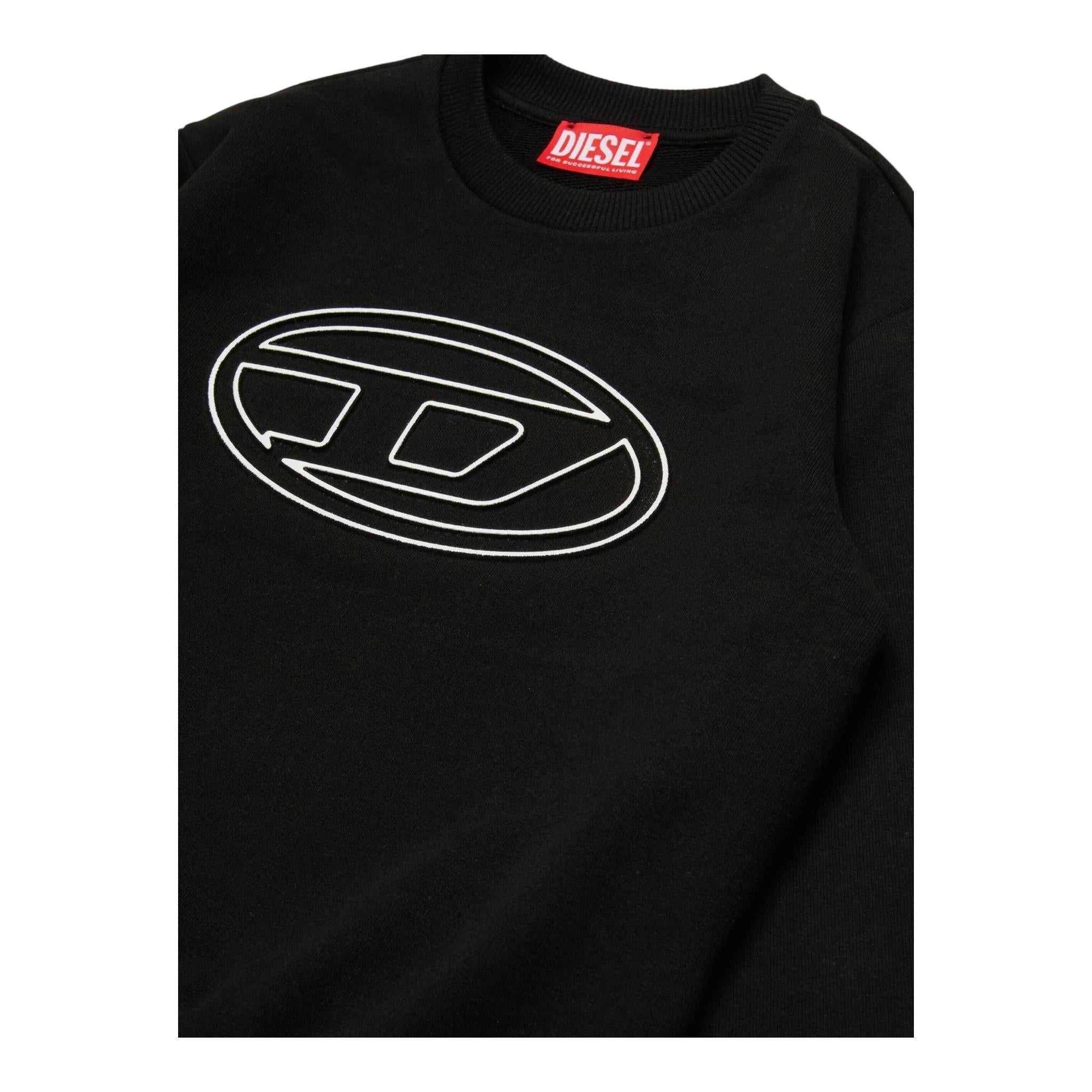 DIESEL felpa chiusa girocollo tinta unita con stampa logo Nero per Bambino H01787 NERO DIESEL