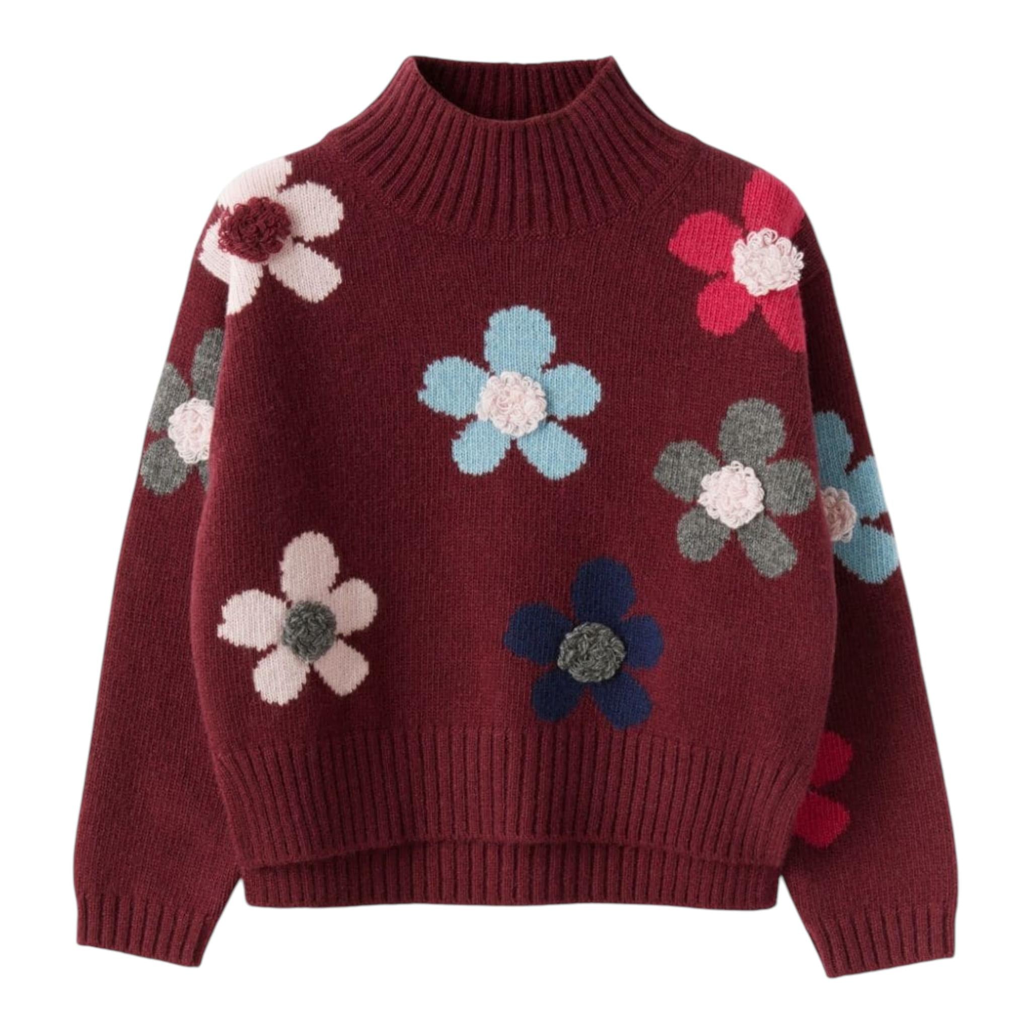 IL GUFO maglia tinta unita mezzo collo con stampa fiori Bordeaux per Bambina A24MA471EM220 BORDEAUX IL GUFO