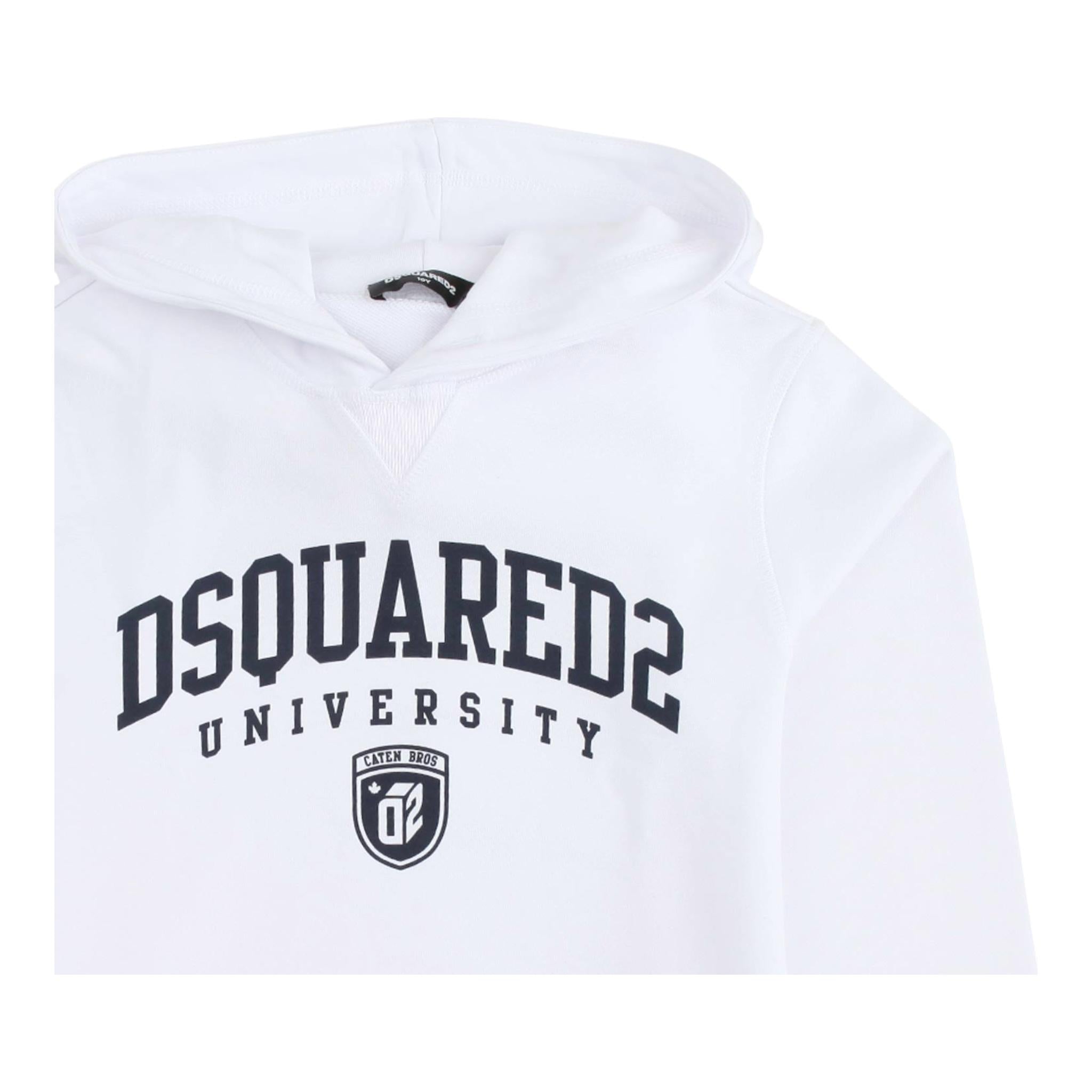 DSQUARED2 felpa chiusa con cappuccio tinta unita con logo Bianco per Bambino DQ2466 BIANCO DSQUARED2