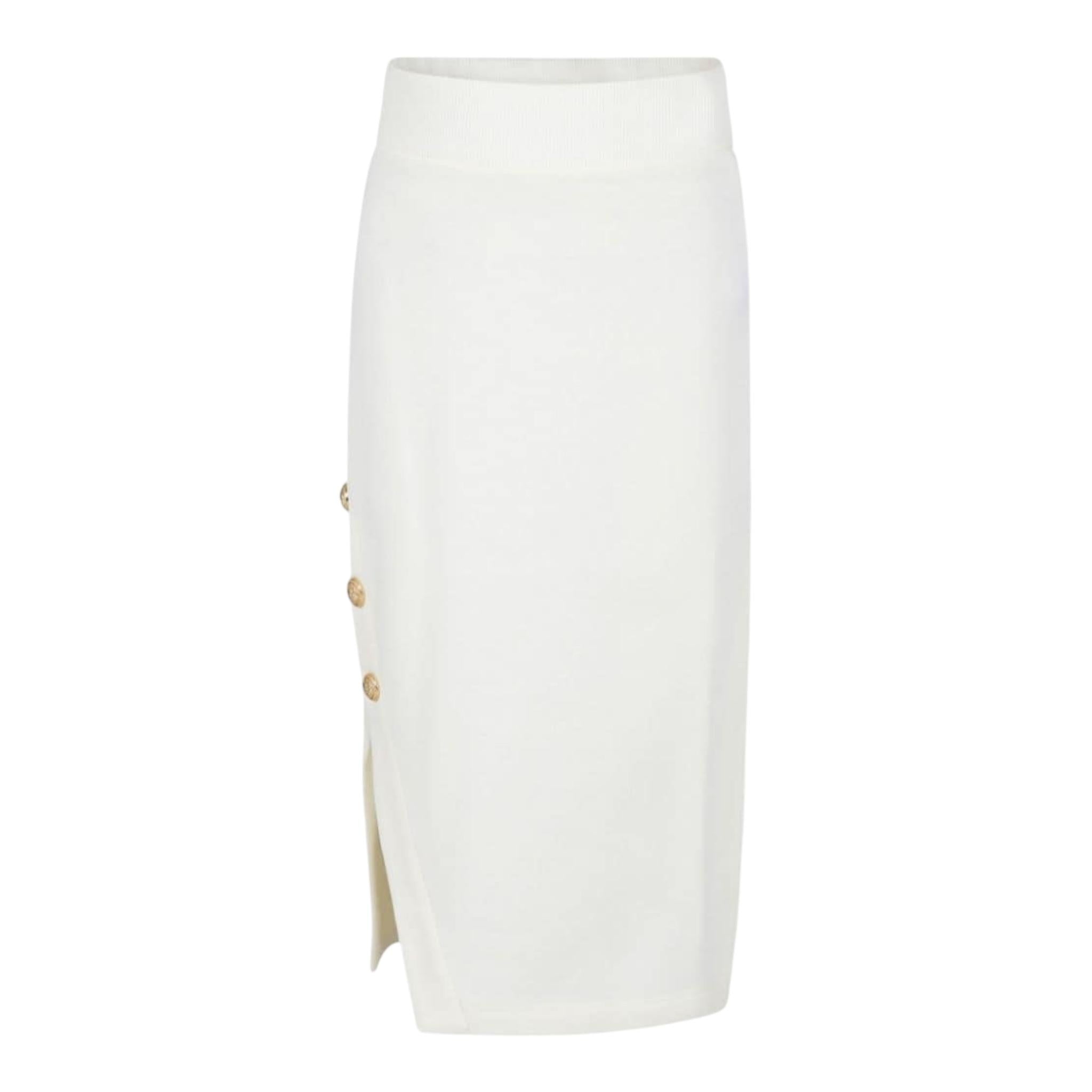 BALMAIN gonna lunga tinta unita con bottoni Panna per Bambina BV7A70 PANNA BALMAIN