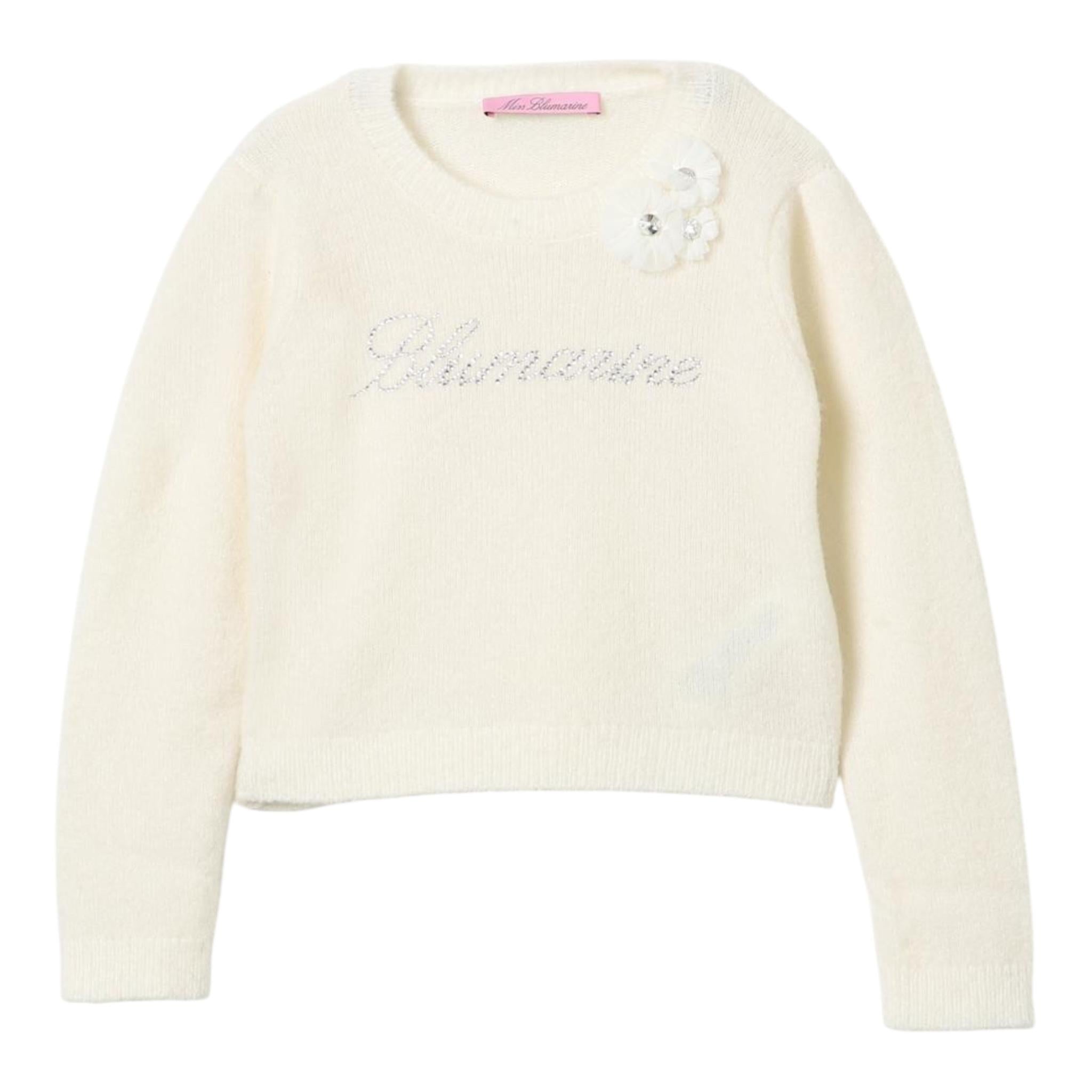 MISS BLUMARINE maglia girocoll tinta unita cn strass Panna per Neonata IF4088MA39PN PANNA MISS BLUMARINE