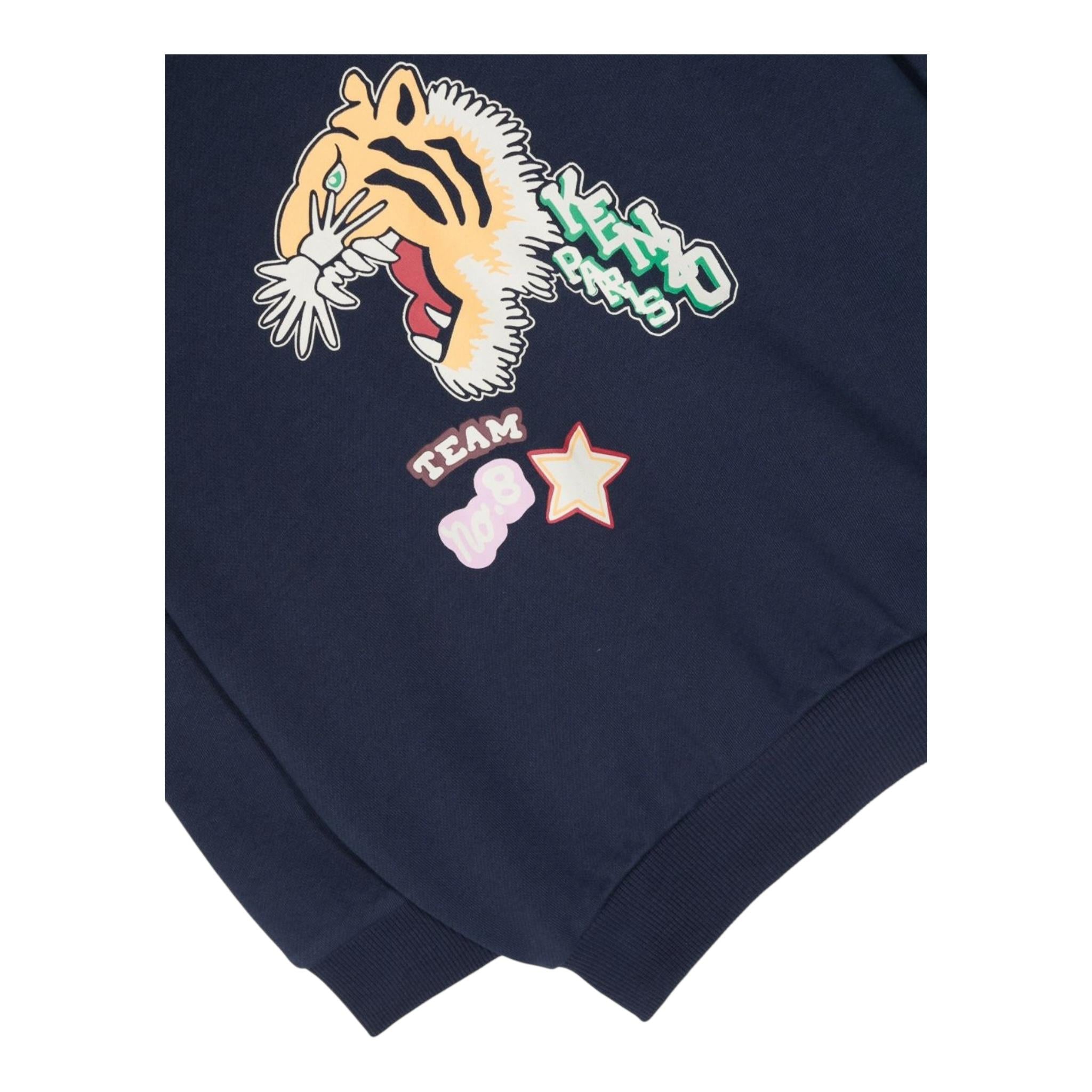 KENZO felpa chiusa con cappuccio tinta unita con stampa in contrasto Blu per Bambino K15693 BLU KENZO