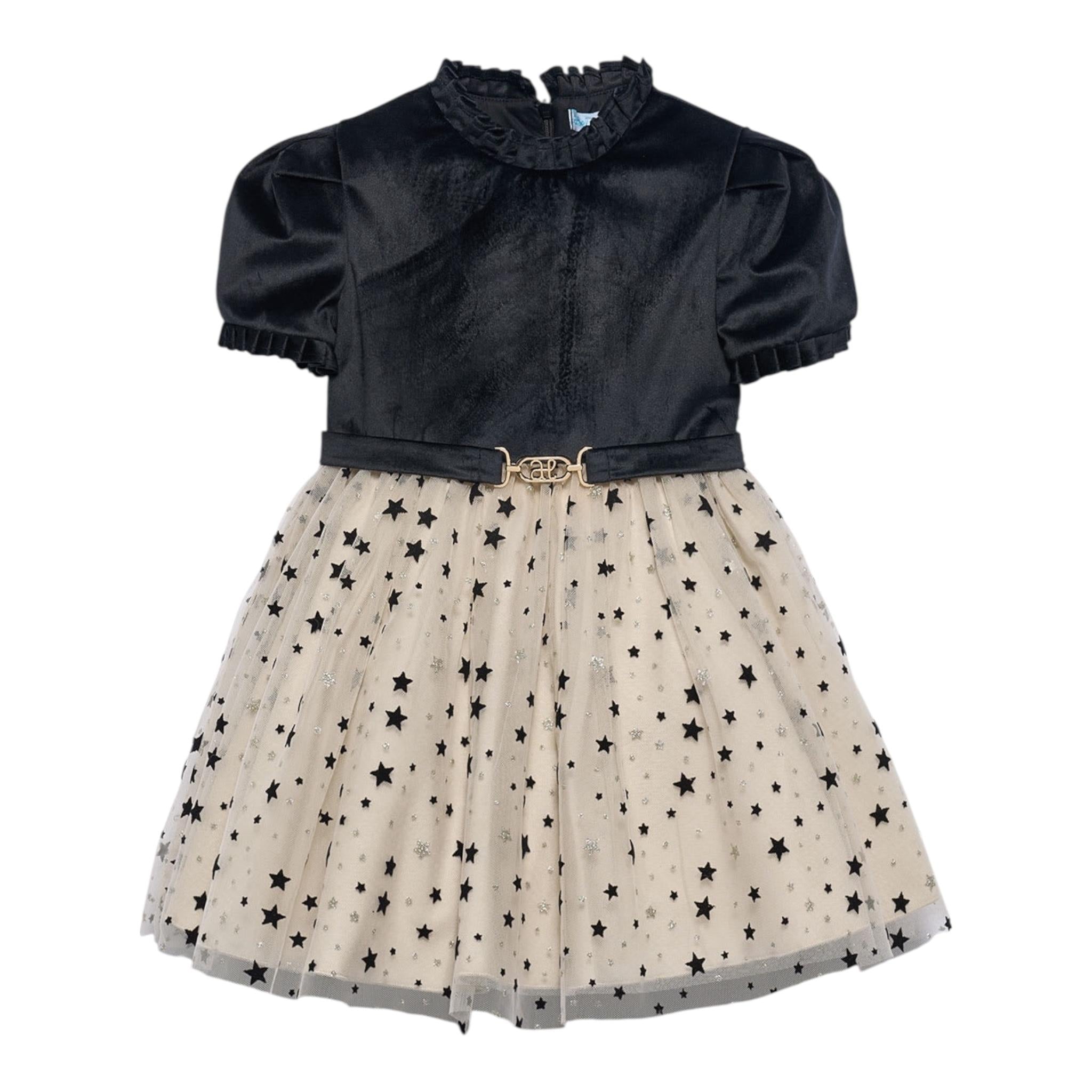 ABEL & LULA abito mezza manica bicolore con gonna tulle Nero/beige per Bambina 5532 NERO/BEIGE ABEL & LULA