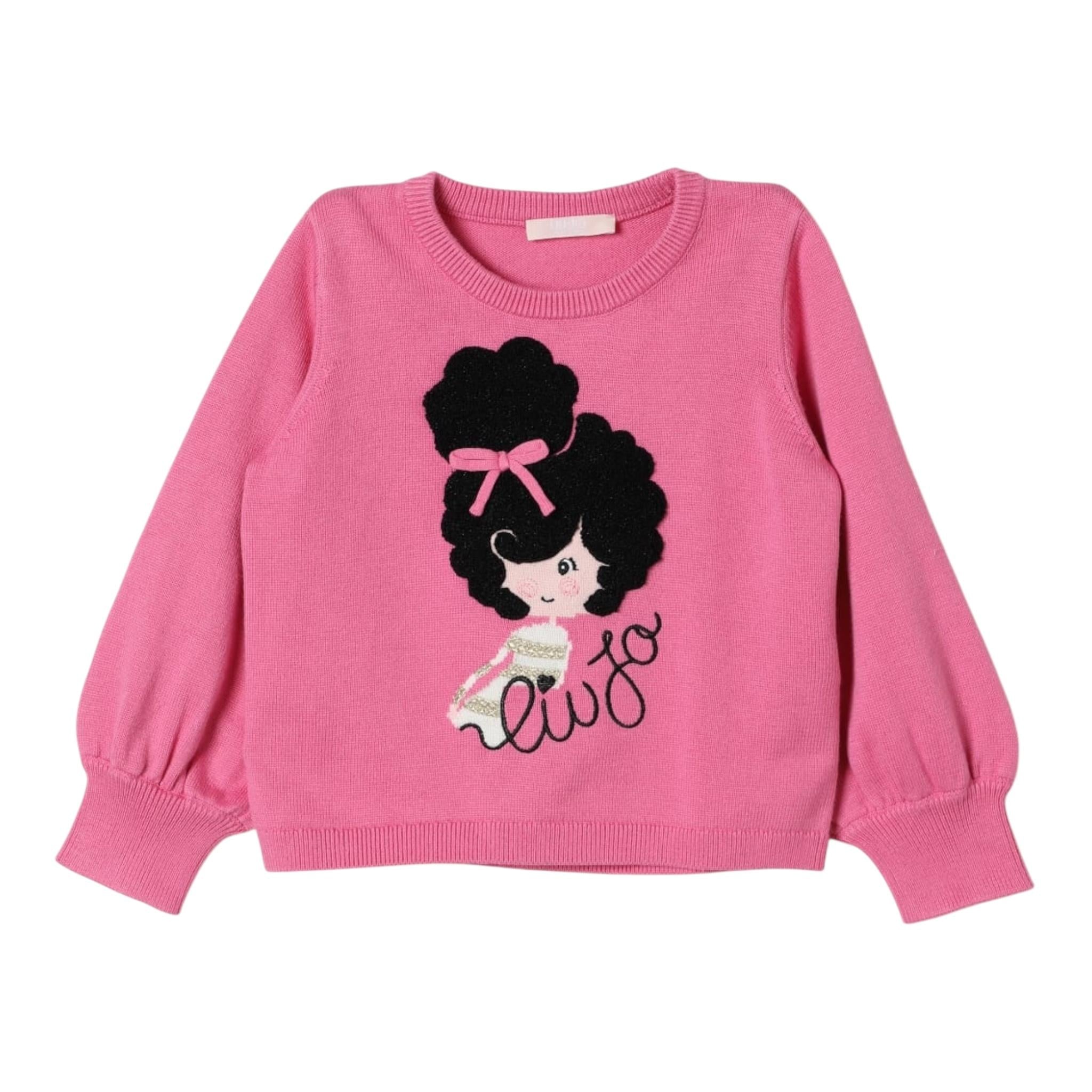 LIU JO maglia girocollo tinta unita con stampa Fuxia per Neonata KF4037MA07E FUXIA LIU JO