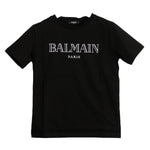 BALMAIN t-shirt girocollo tinta unita con logo Nero per Bambino BV8R51 NERO BALMAIN