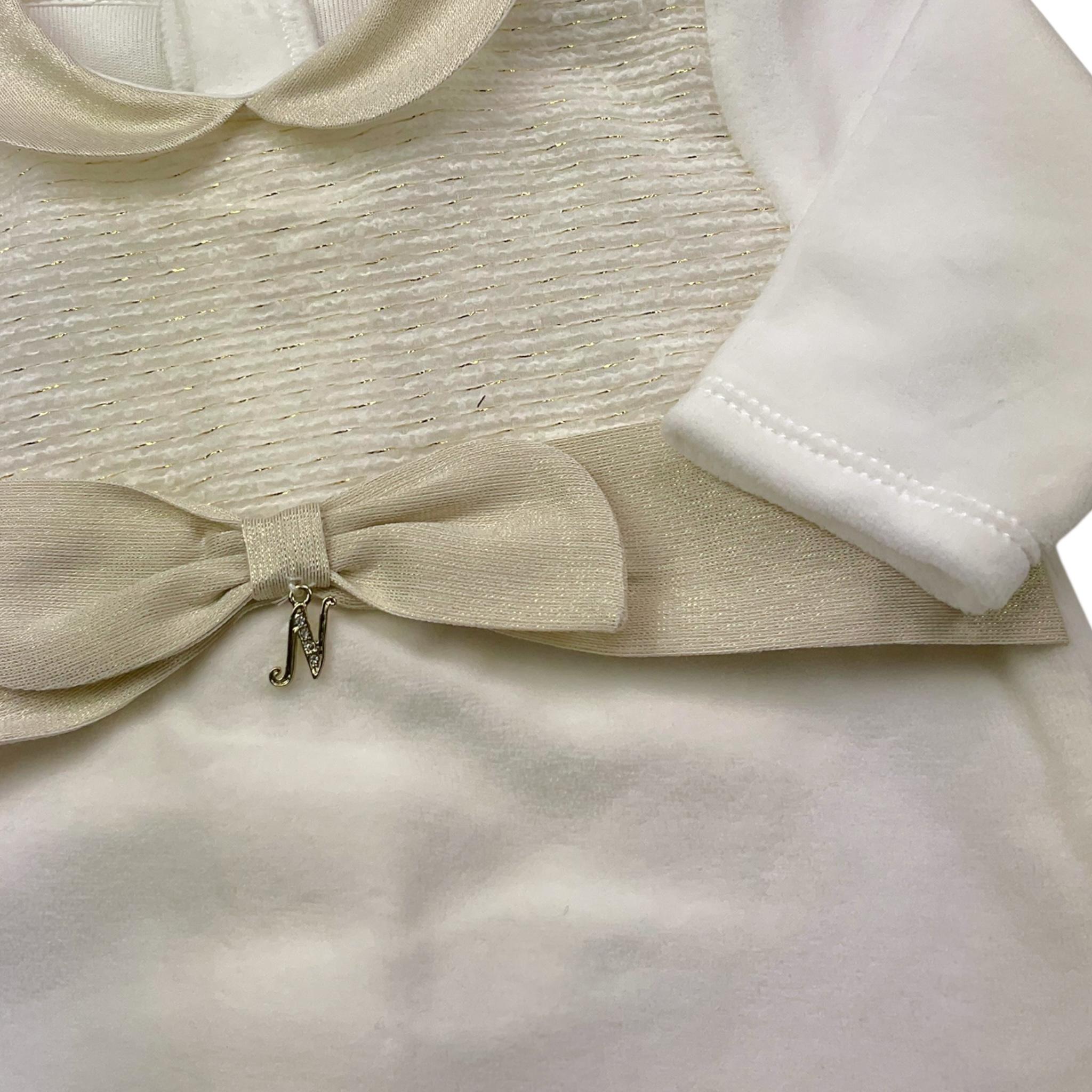 NINNAOH tutina bicolore con fantasia e fiocco Bianco per Neonata I2374T BIANCO NINNAOH