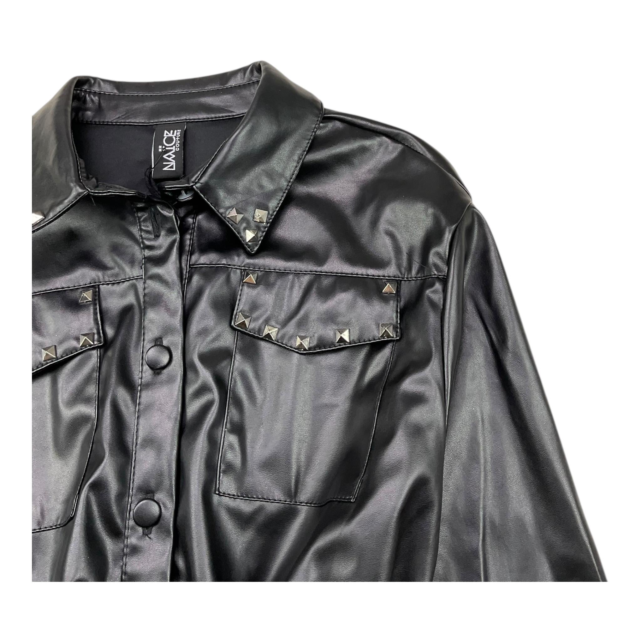 NAICE camicia manica lunga in ecopelle tinta unita Nero per Bambina 23982 NERO NAICE