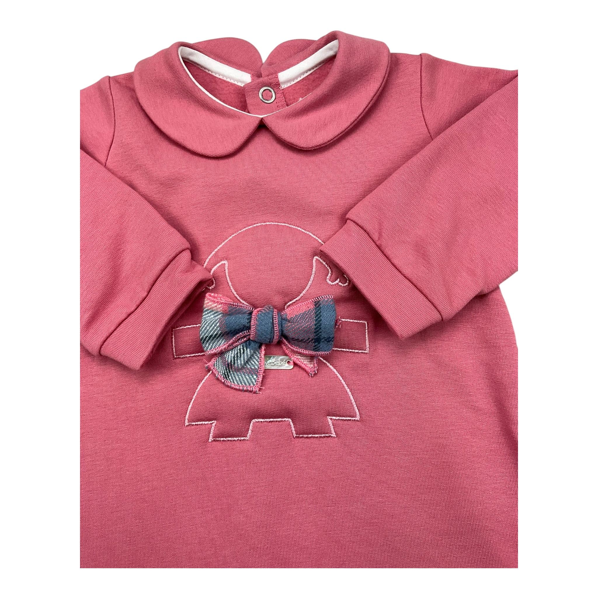 LE BEBE' tutina manica lunga tinta unita con fiocco Rosa per Neonata LBG495 ROSA LE BEBE'