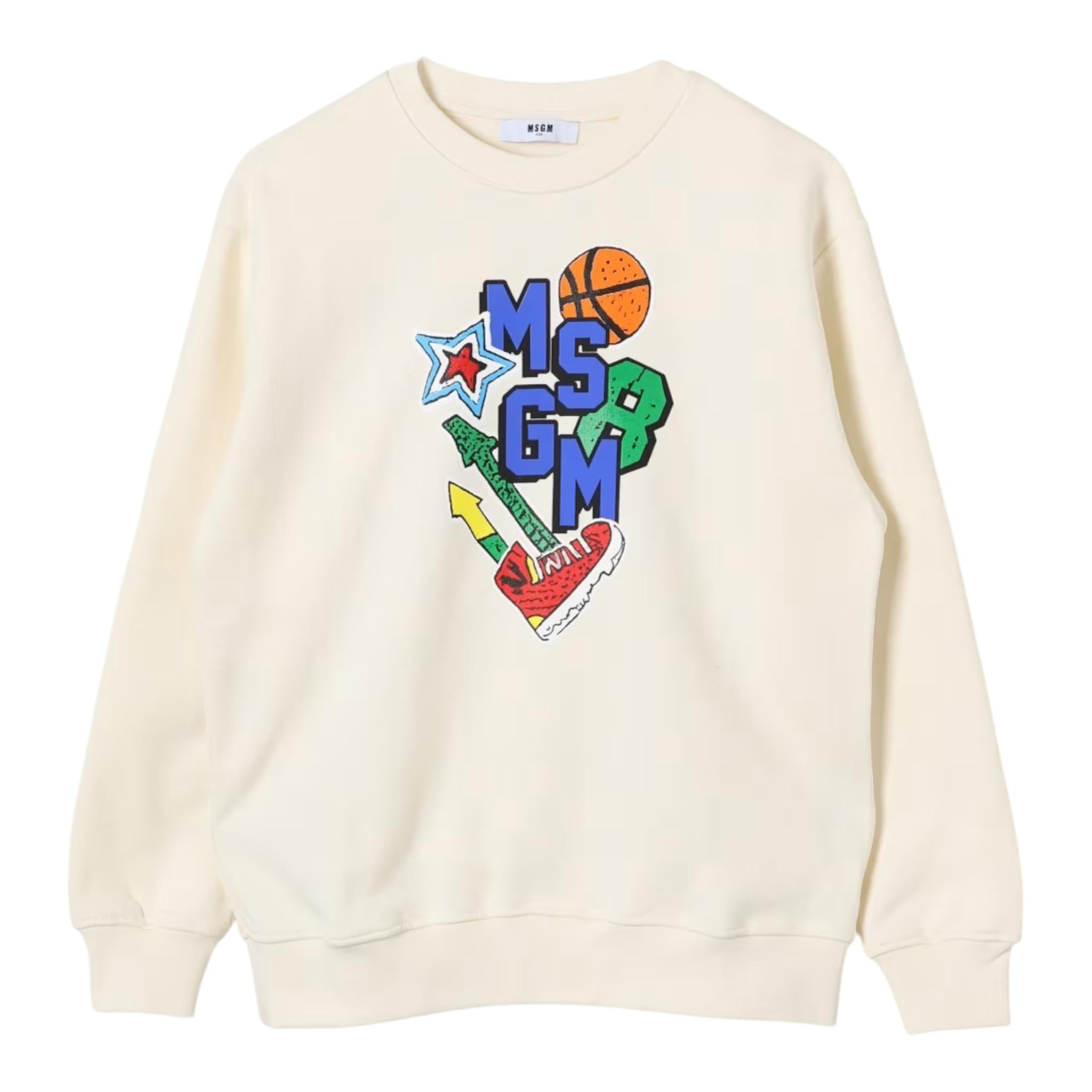 MSGM felpa chiusa girocollo tinta unita con stampa in contrasto Panna per Bambino F4MSNBSW271J PANNA MSGM