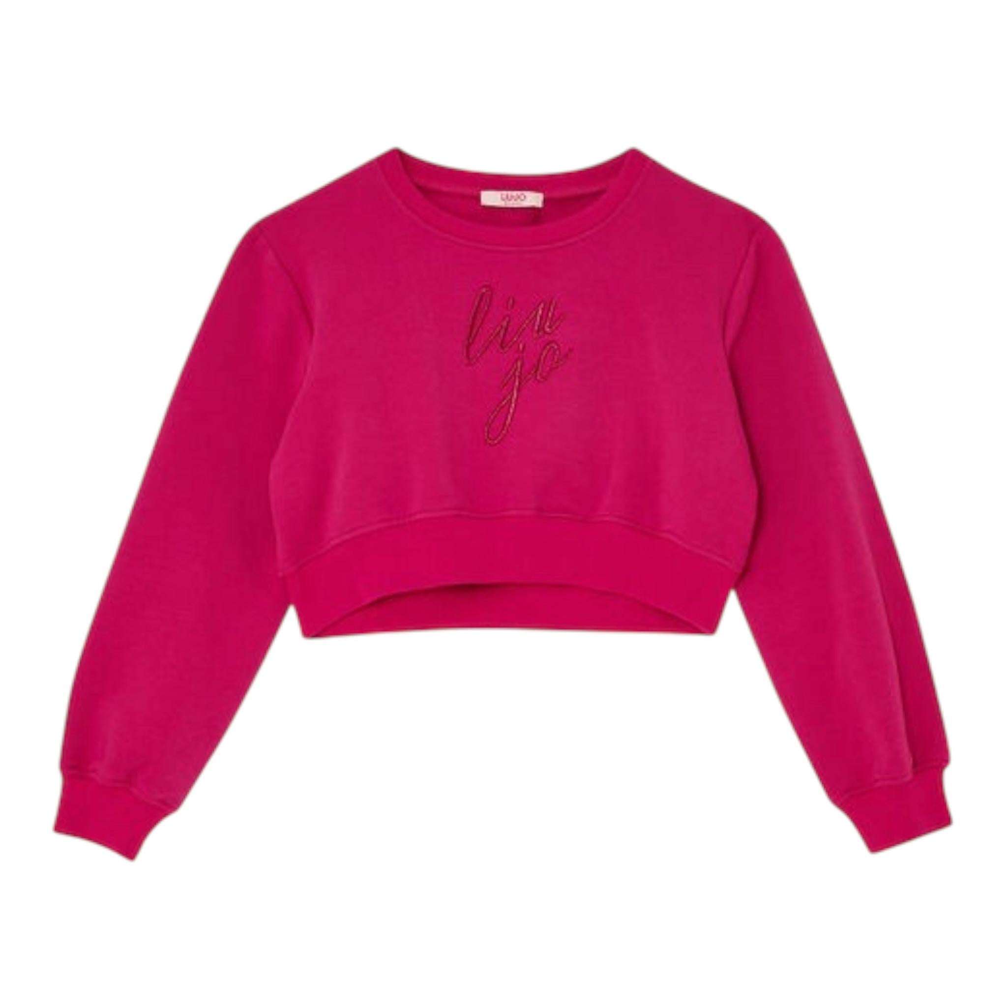 LIU JO felpa modello crop tinta unita con stampa Fuxia per Bambina GF4092XX FUXIA LIU JO