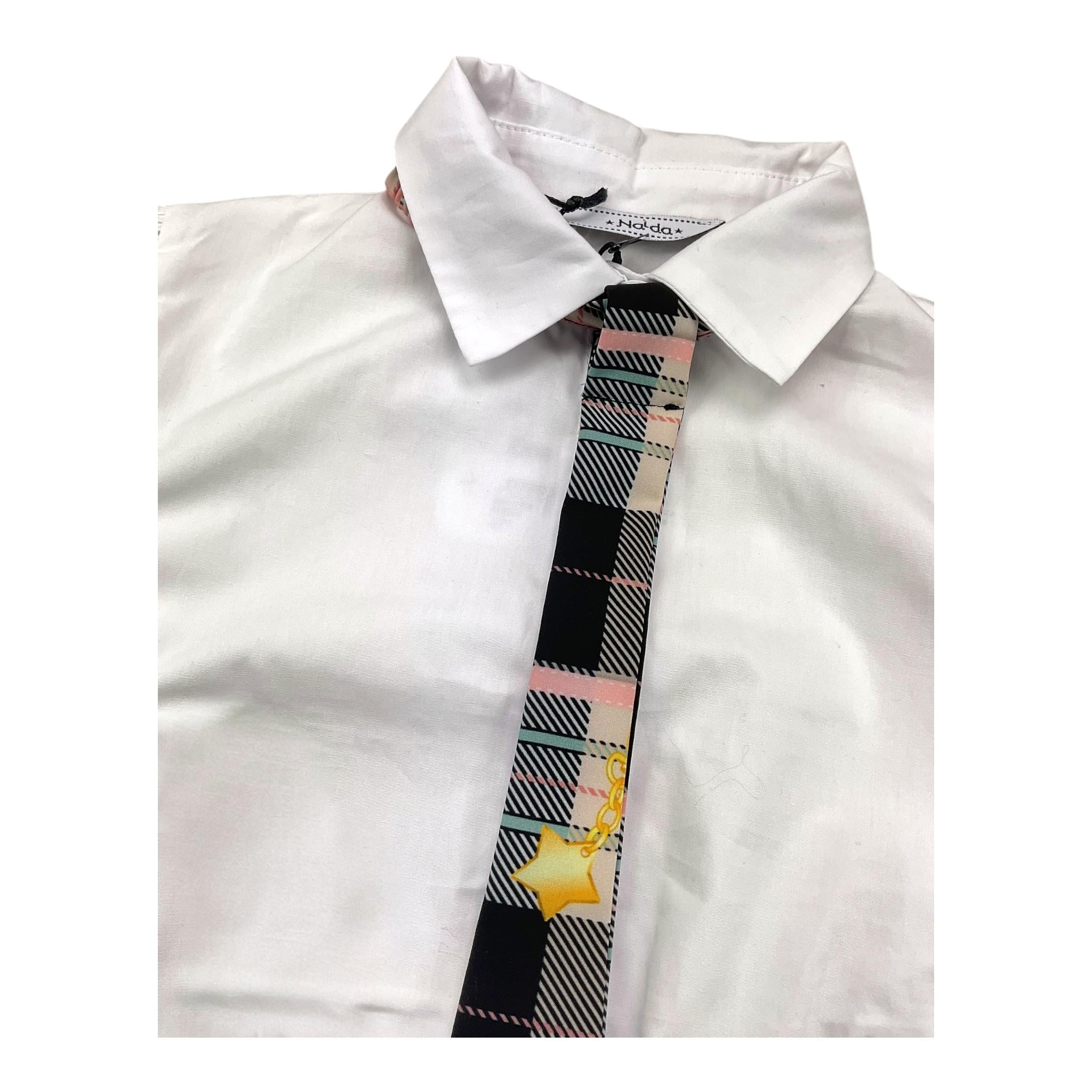 NAIDA camicia manica lunga tinta unita con cravatta Bianco per Bambina NACA140 BIANCO NAIDA
